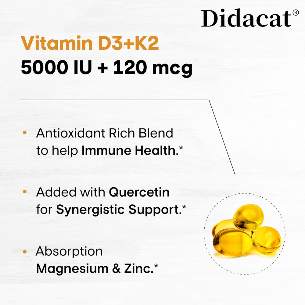 Vitamin D3 5000 IU K2 120 mcg, Vit D and K Supplement 30/60/120 capsules