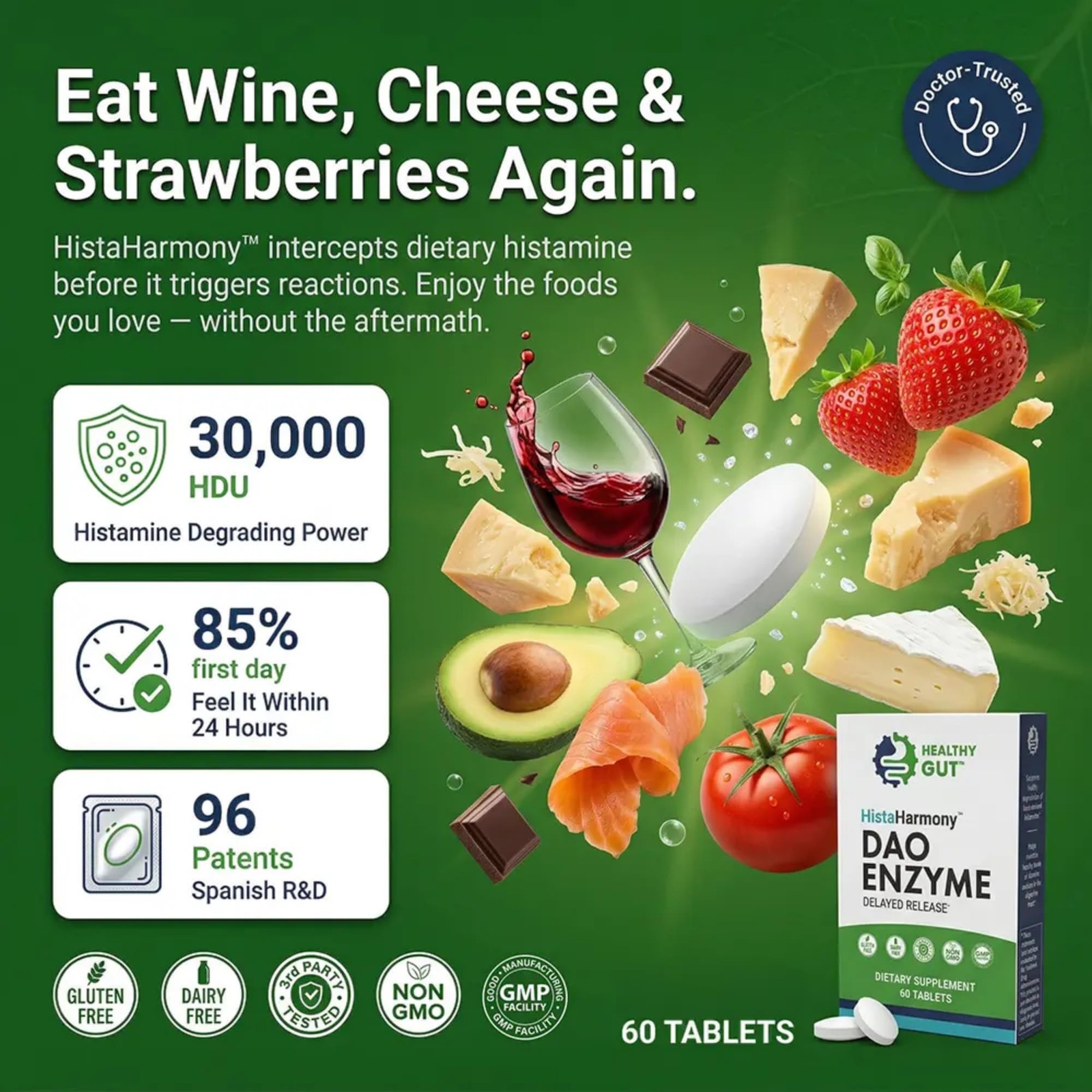 Healthy Gut HistaHarmony | Delayed Release DAO Enzyme 60 Count (Pack of 1)