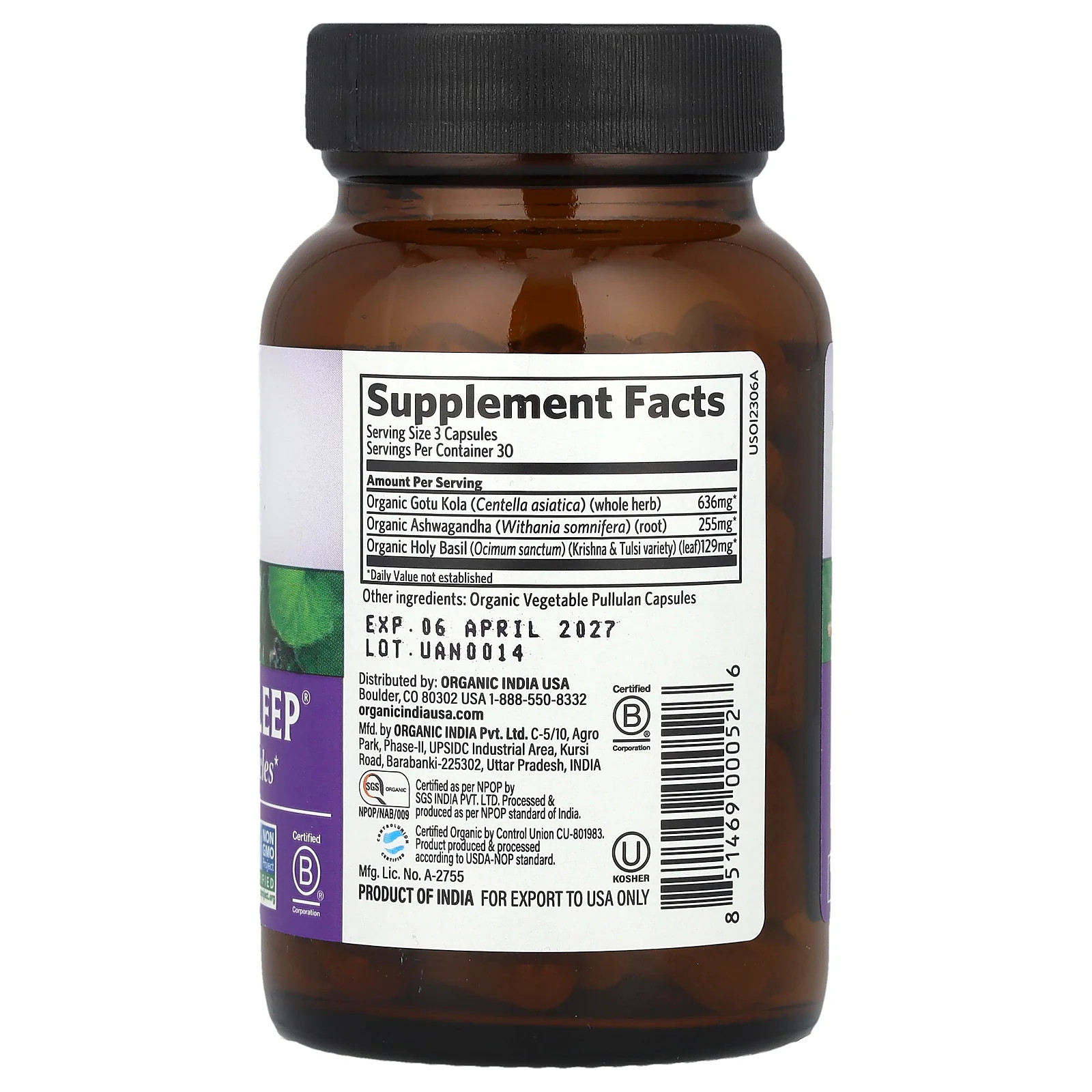 2 X Organic India, Peaceful Sleep�, 90 Vegetarian Caps