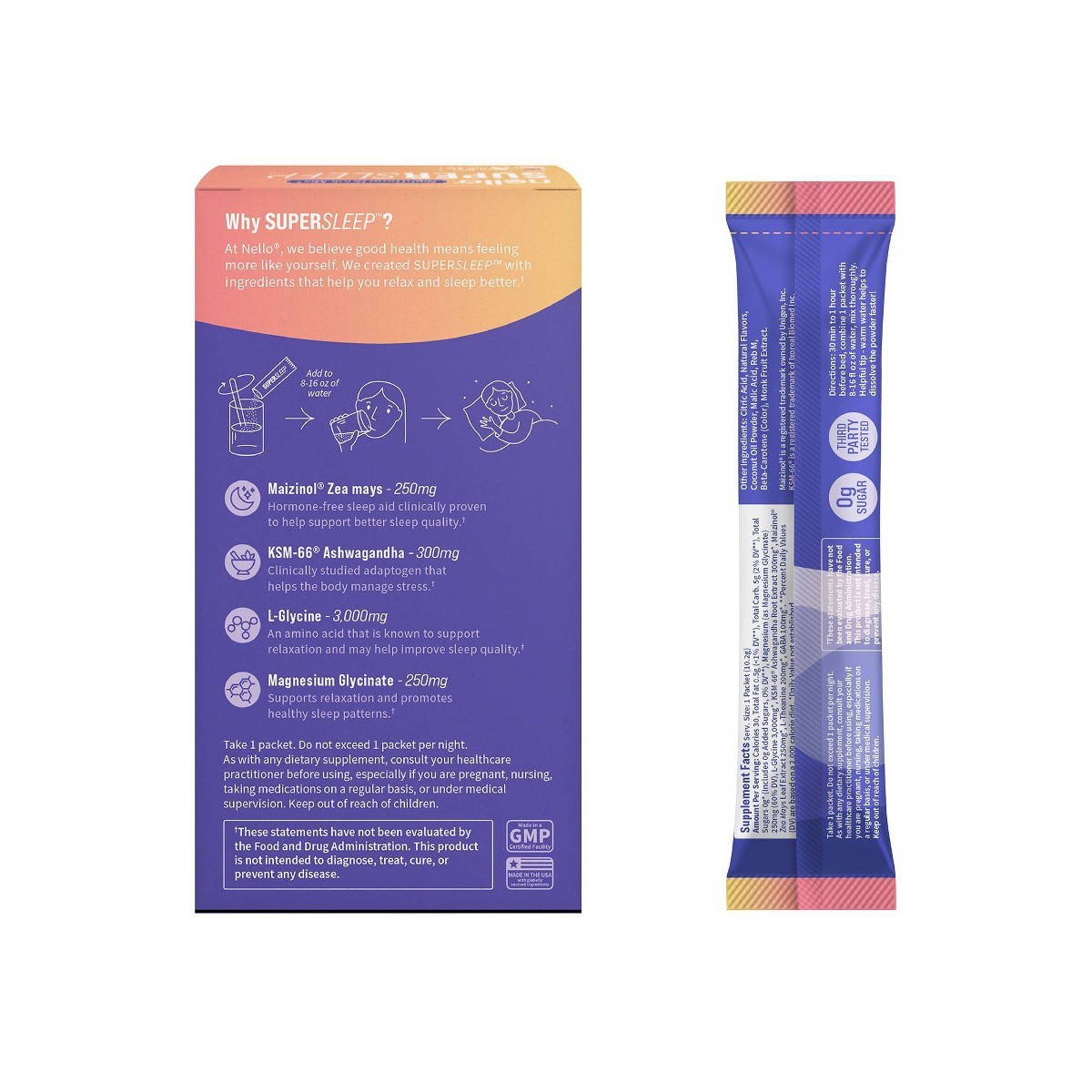 Nello Supersleep Drink Mix Supplement Powder – Peach Dream – 10ct