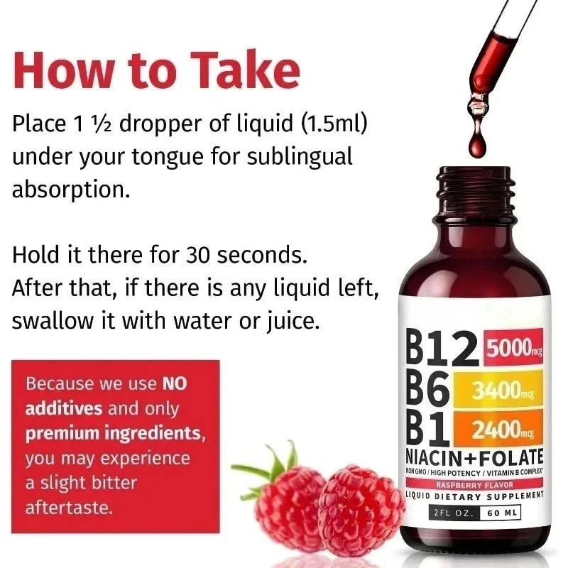 (2-PACK) Vitamin B12 Liquid Supplement Drops with B6, B1, Niacin & Folate – Edib