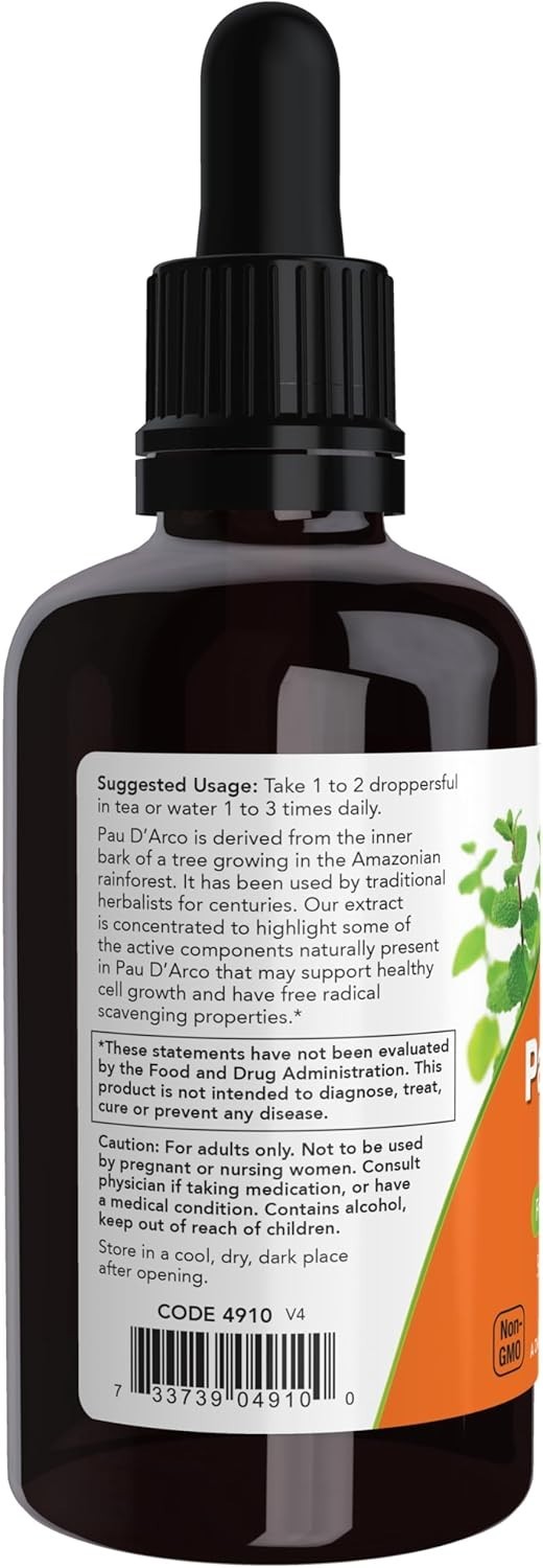 NOW Foods Pau D’Arco Liquid Extract 2oz Free Radical Scavenger Healthy Cells Sup