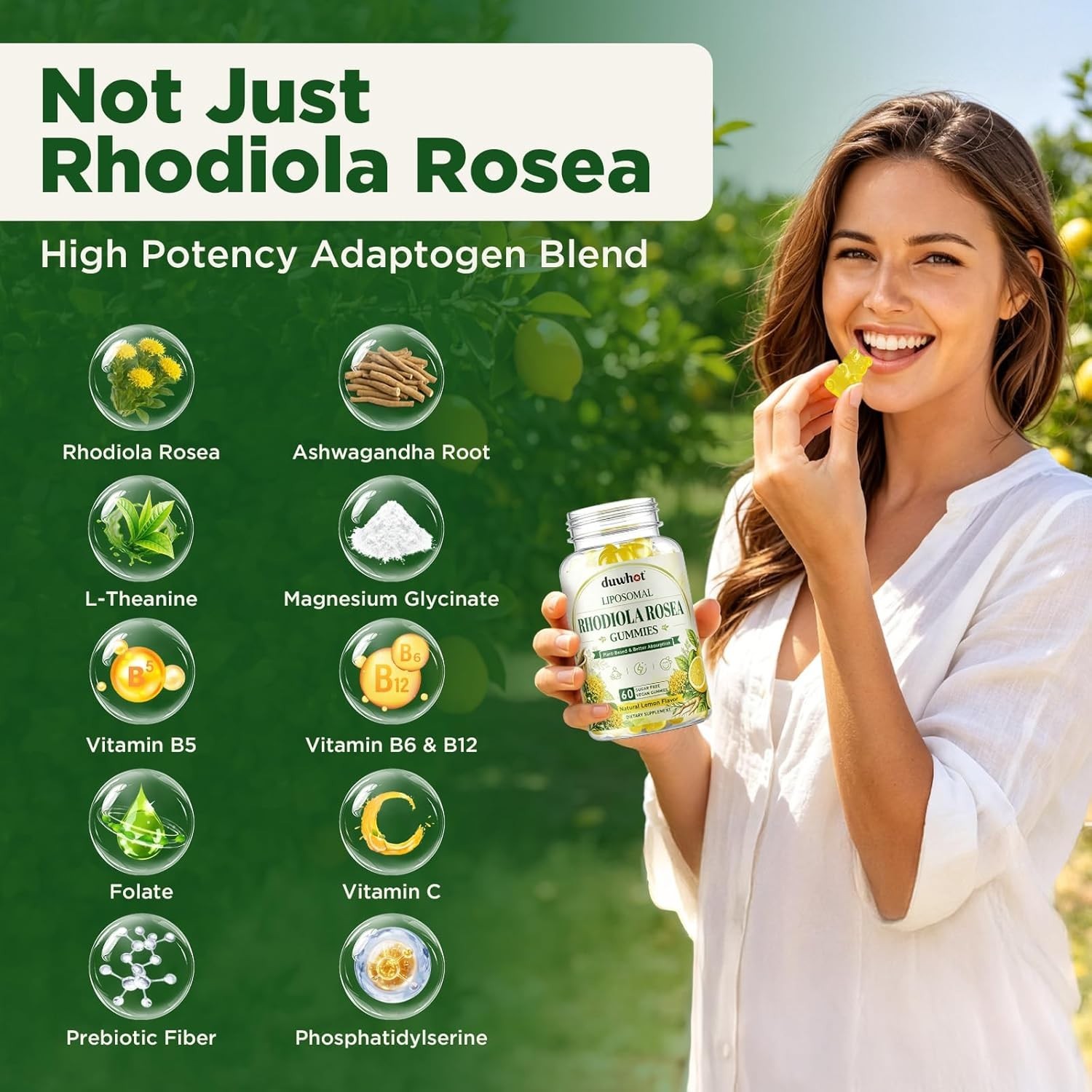 duwhot Liposomal Rhodiola Rosea Gummies Sugar Free, Organic Rhodiola Rosea