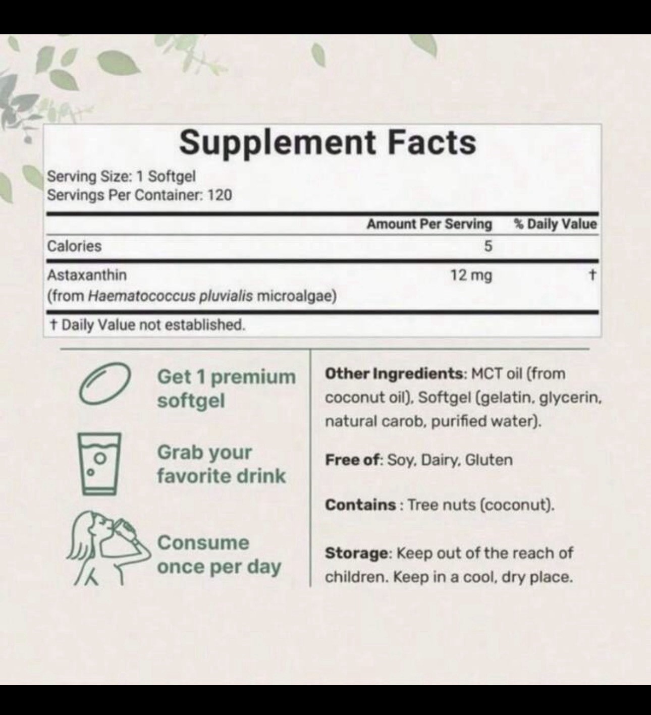 astaxanthin 12mg Easy To Swallow 120 Soft gels