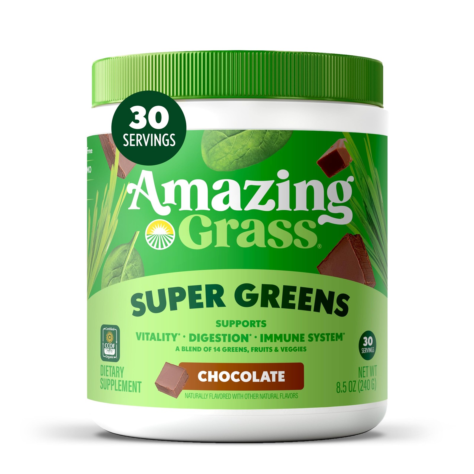 Amazing Grass Super Greens Powder 8.5 Ounce (Pack of 1), – Chocolate