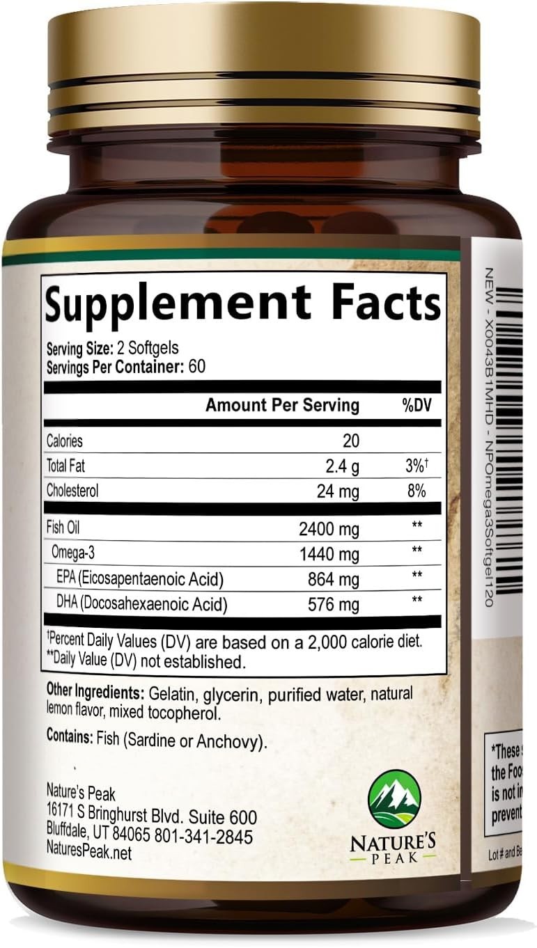 Omega 3 Fish Oil 2400mg EPA DHA Triple Strength 120 Softgels