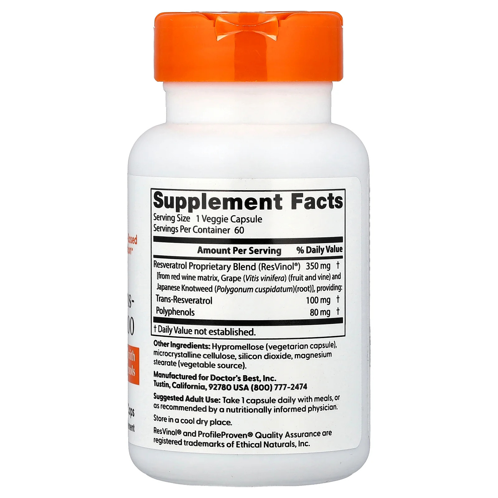 2 X Doctor’s Best, Trans-Resveratrol 100, 60 Veggie Caps