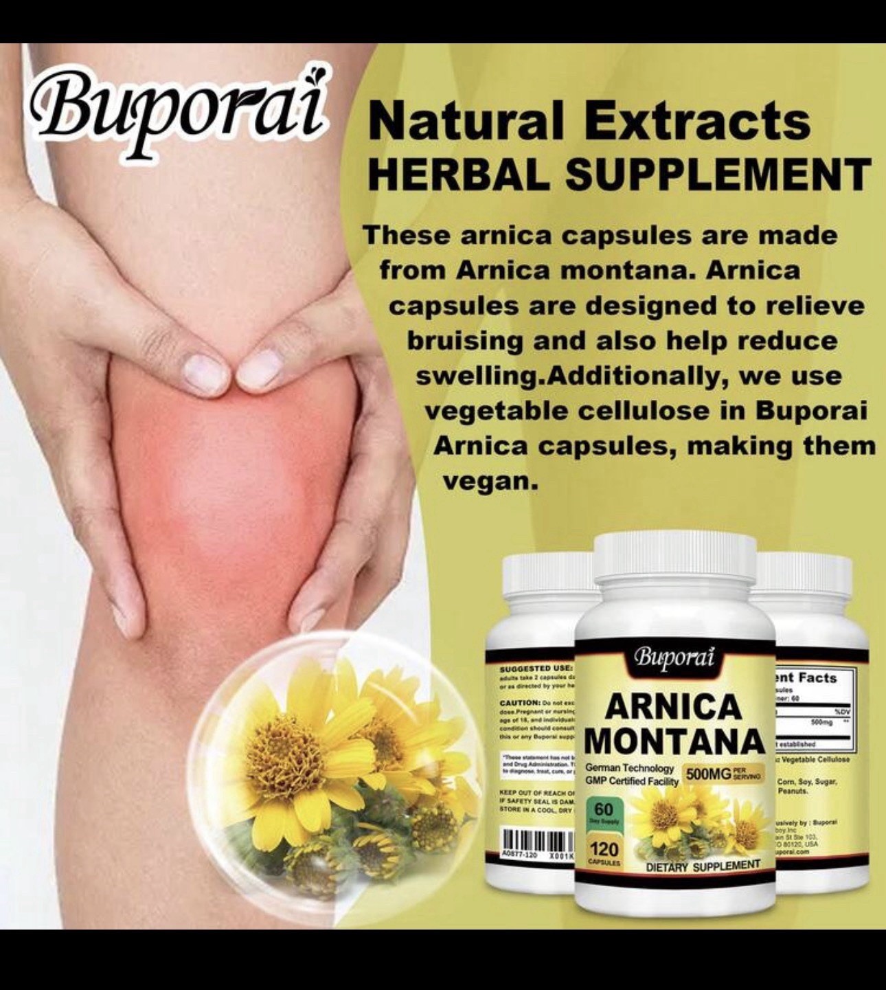 Buporai Arnica Montana 500mg For Muscle & Joint Health Ant-Anflammatory Support
