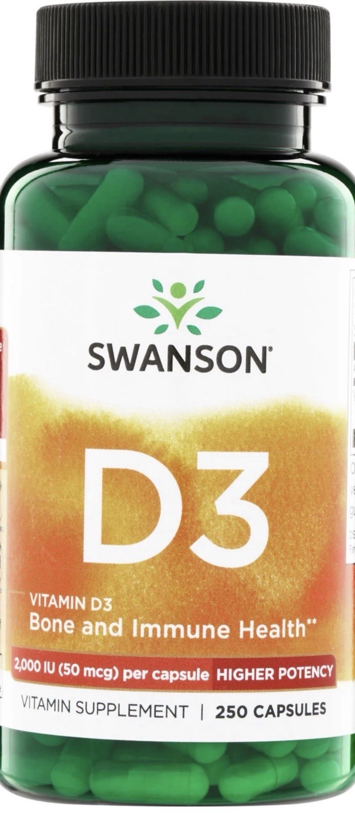 2 Pack Swanson Vitamin D3 50mcg Higher Potency Bone & Immune Health 250 Caps