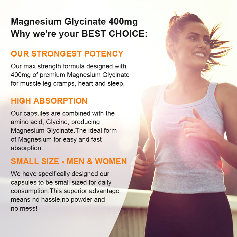 Magnesium Glycinate Capsules 400mg High Absorption Chelated by MENXI 120 Pills