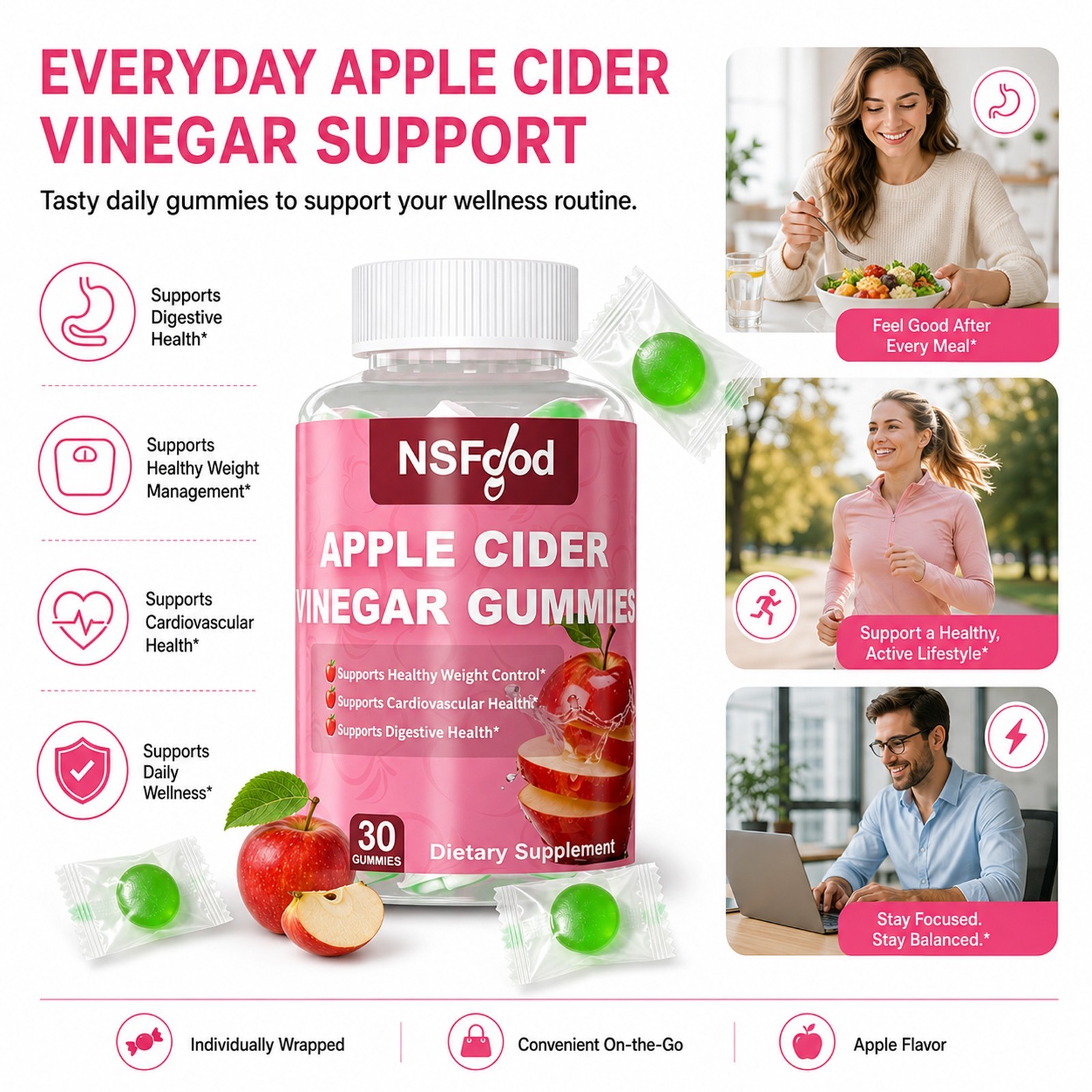 Sugar Control Keto ACV Gummies Apple Cidar Vinegar 1000MG Weight Management 30ct