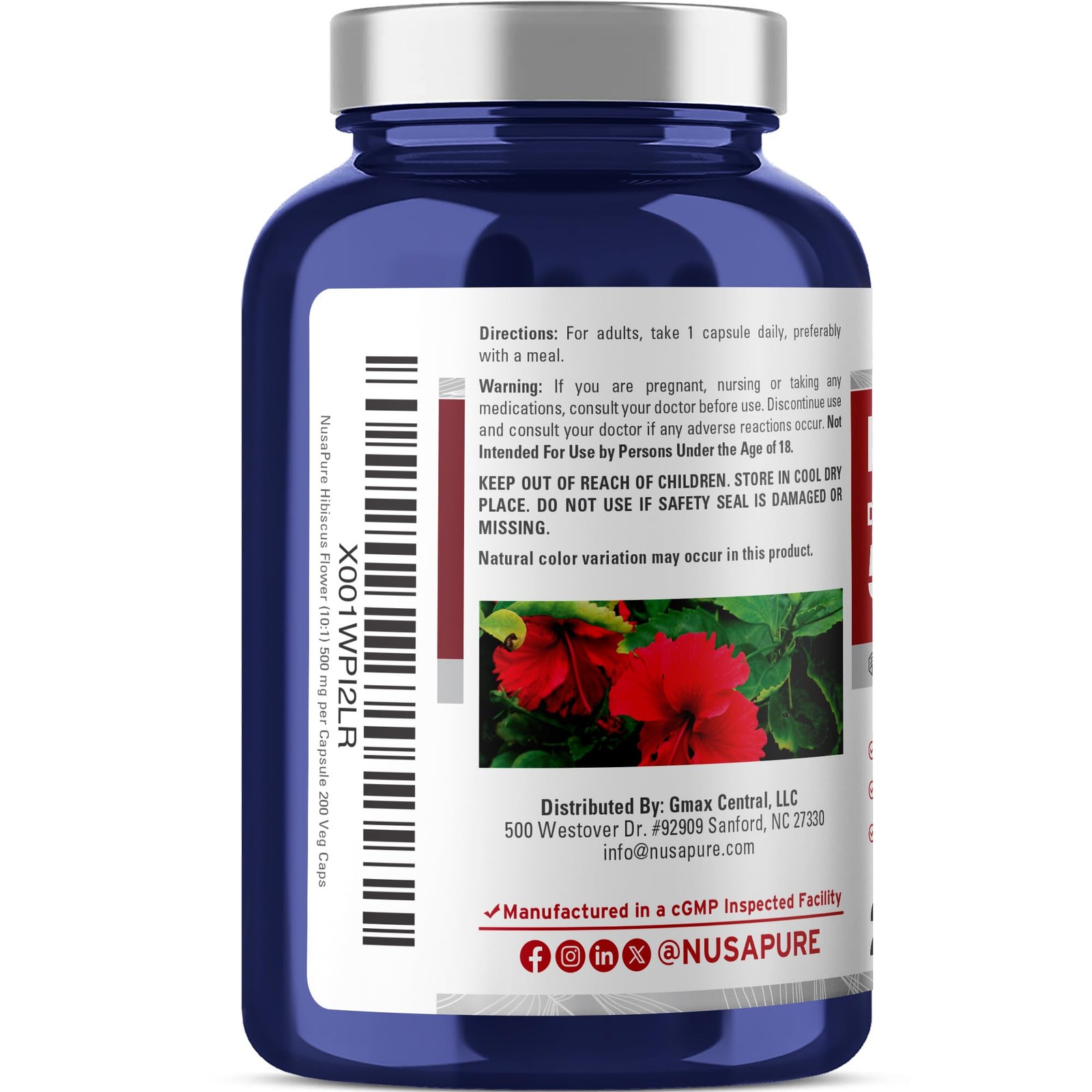 Hibiscus Flower Capsules, 500 mg, 200 Veg 200 Count (Pack of 1)