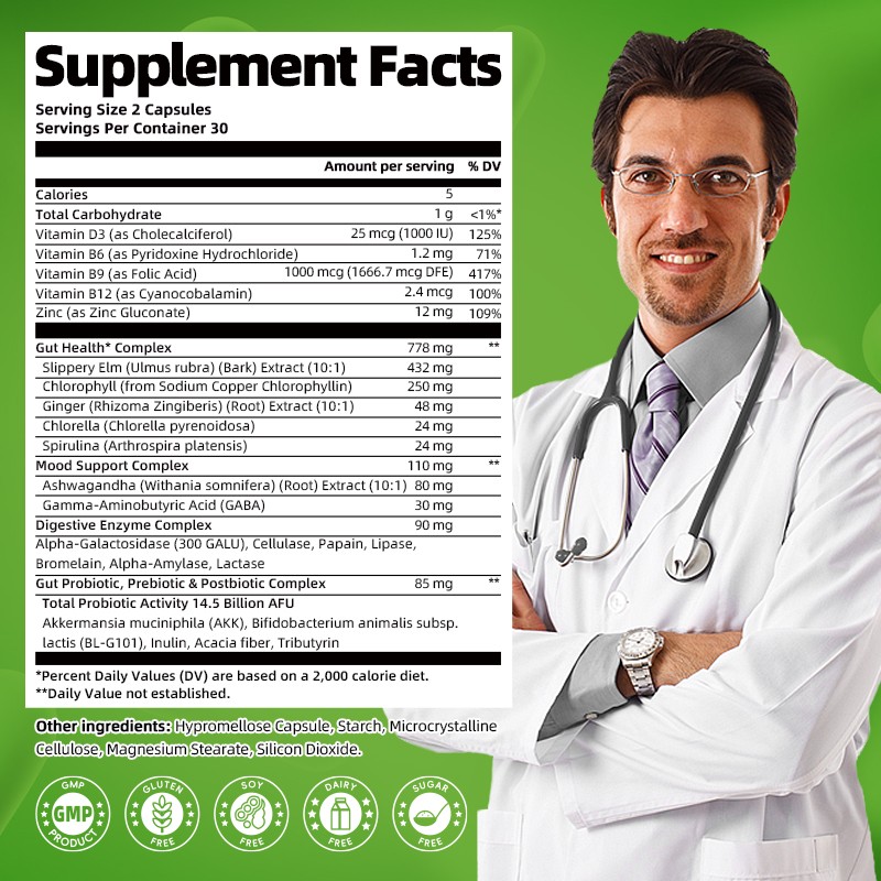 1-5X Gut Health with Probiotics, Prebiotics, Postbiotics & Digestive Enzymes 60C