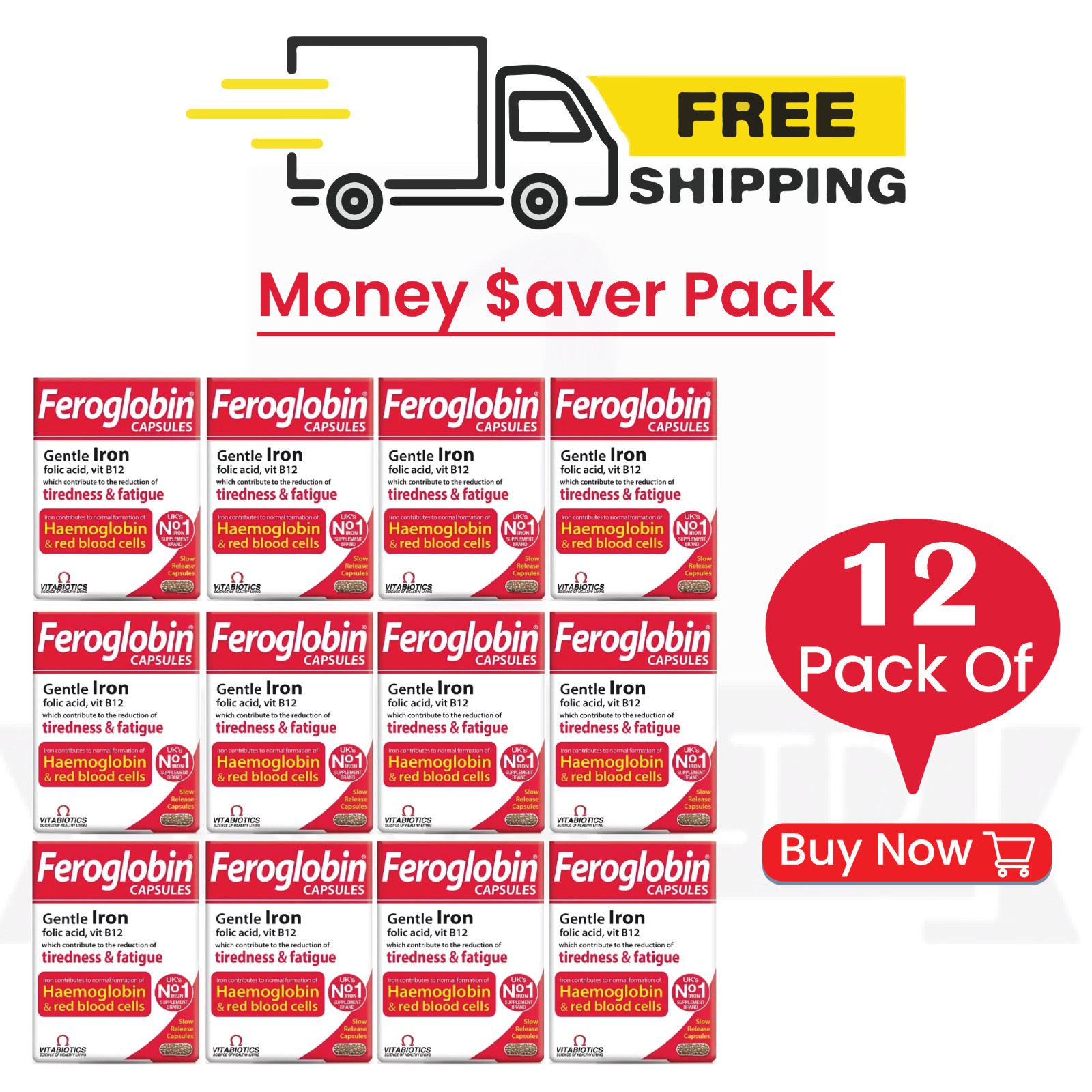 VITABIOTICS Feroglobin Vitamin and Mineral 30 Capsules – pack of 12