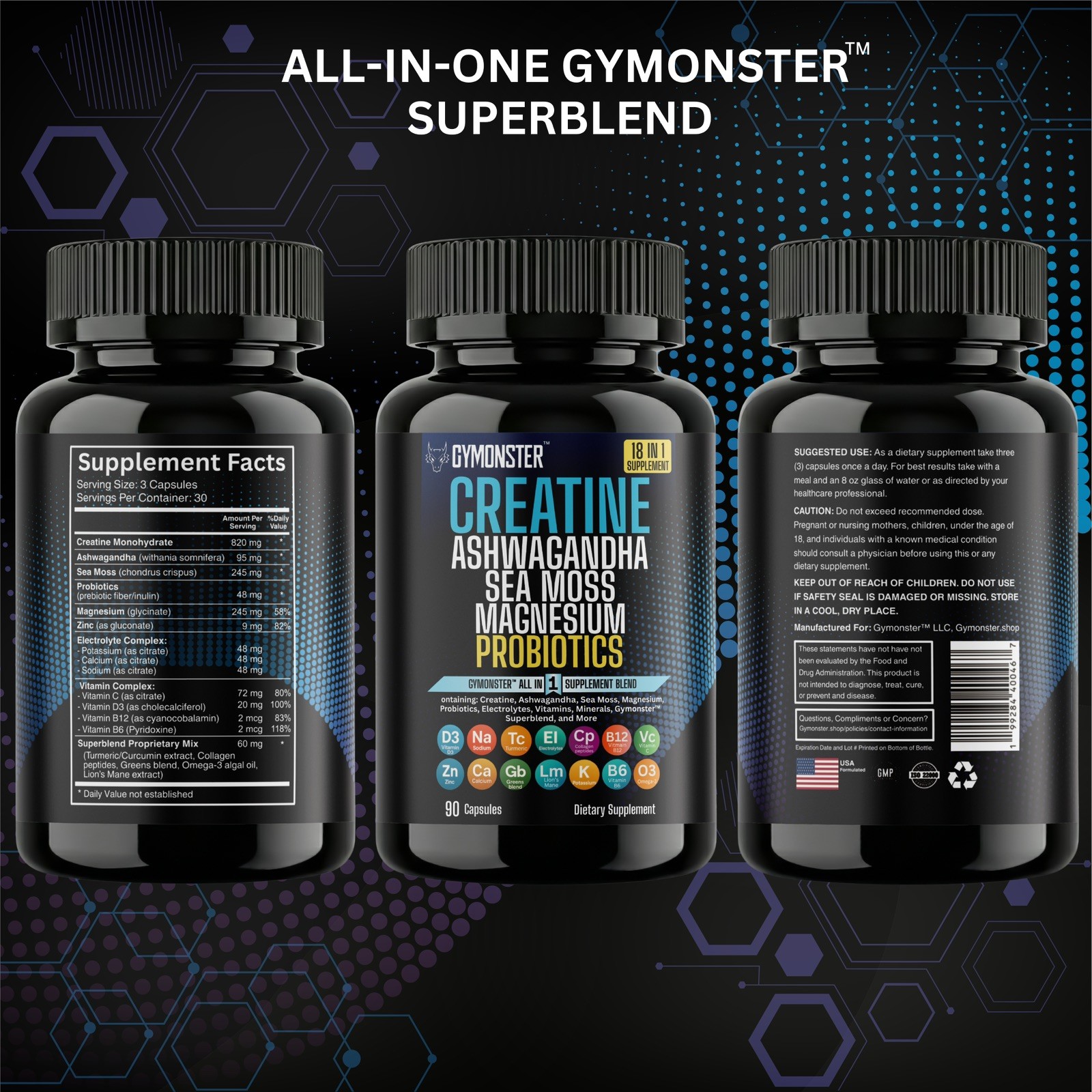 ALL-IN-ONE Supplement Creatine Capsules, Ashwagandha, Sea Moss, Magnesium