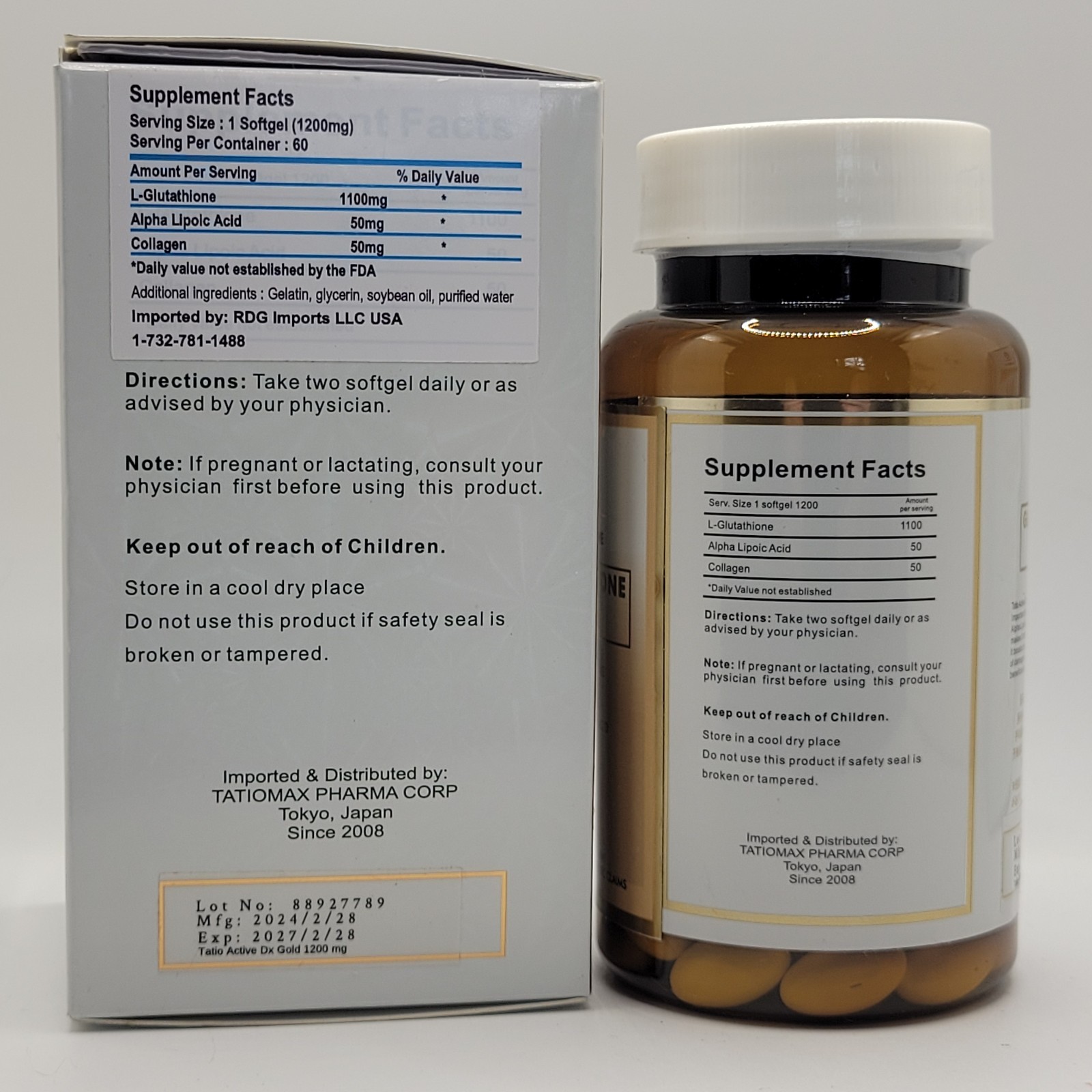 Tatio Active from Tatiomax Glutathione Gold 60 Gel Caps w/ Collagen + Vitamin C