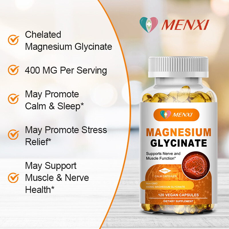 Magnesium Glycinate Capsules 400mg High Absorption Chelated by MENXI 120 Pills