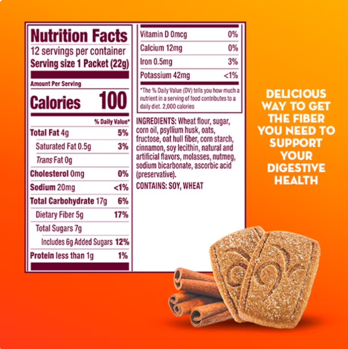 4 Pack Metamucil Fiber Thins, Psyllium Husk Snack, Cinnamon Spice, 24 Ct Pk