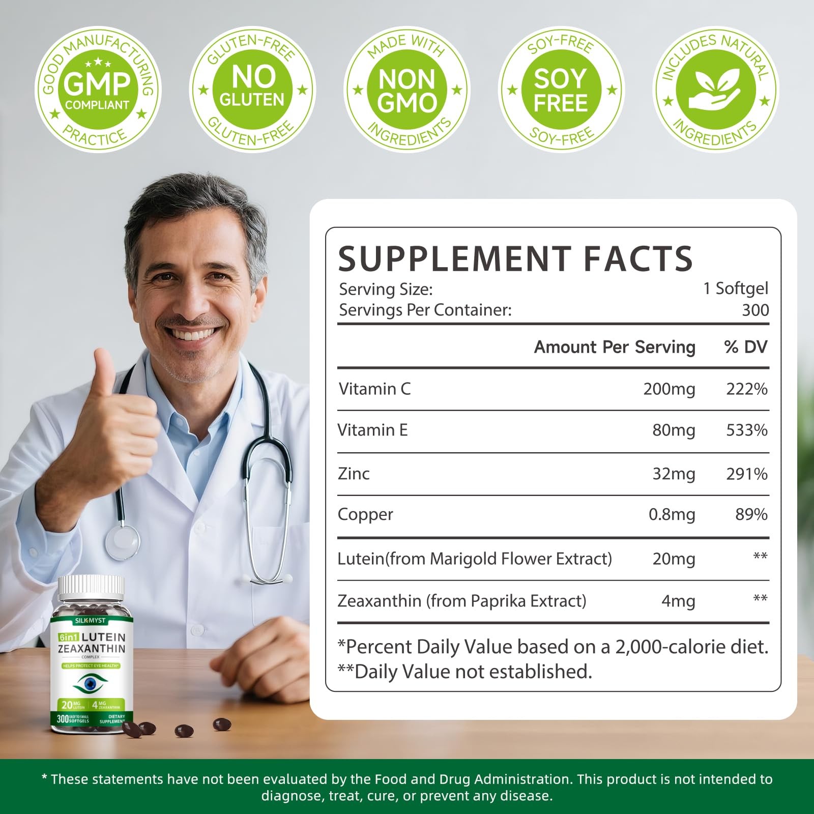 Lutein and Zeaxanthin Supplement - Eye 300 Count (Pack of 1)