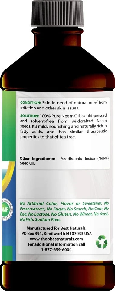 Pure Neem Oil, 100% Cold Pressed and Unrefined – 16 OZ (1 Bottle)- New