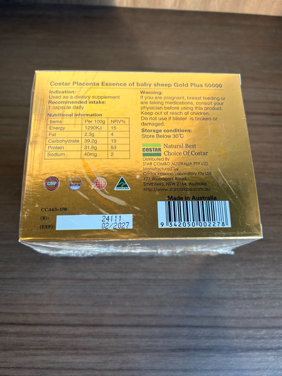 Costar Sheep Placenta 50000mg 100 Capsules PACK of 2（EXP：02/2027）