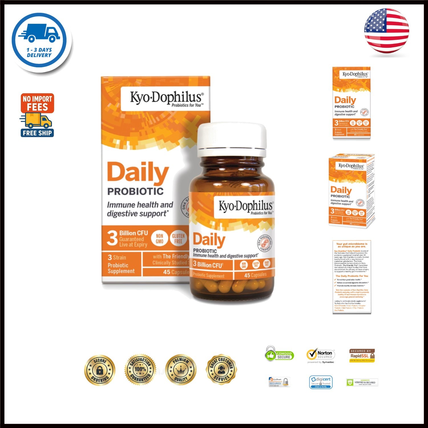 Kyo-Dophilus Daily Probiotic, Immune Health & Digestive Support*, 45 Capsules