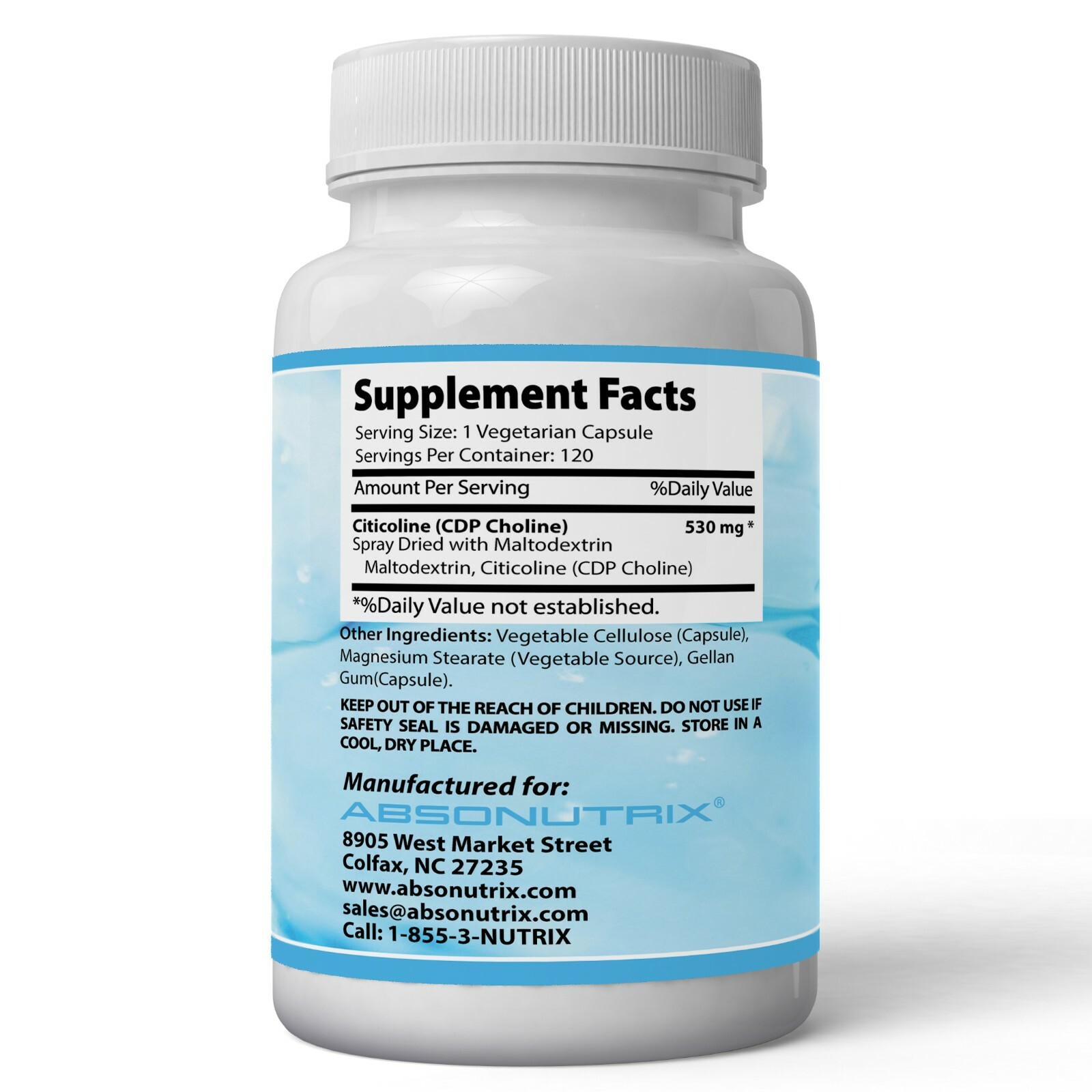 Absonutrix Citicoline CDP Choline 530mg 120 Veg cap Brain Health Cognitive Skill