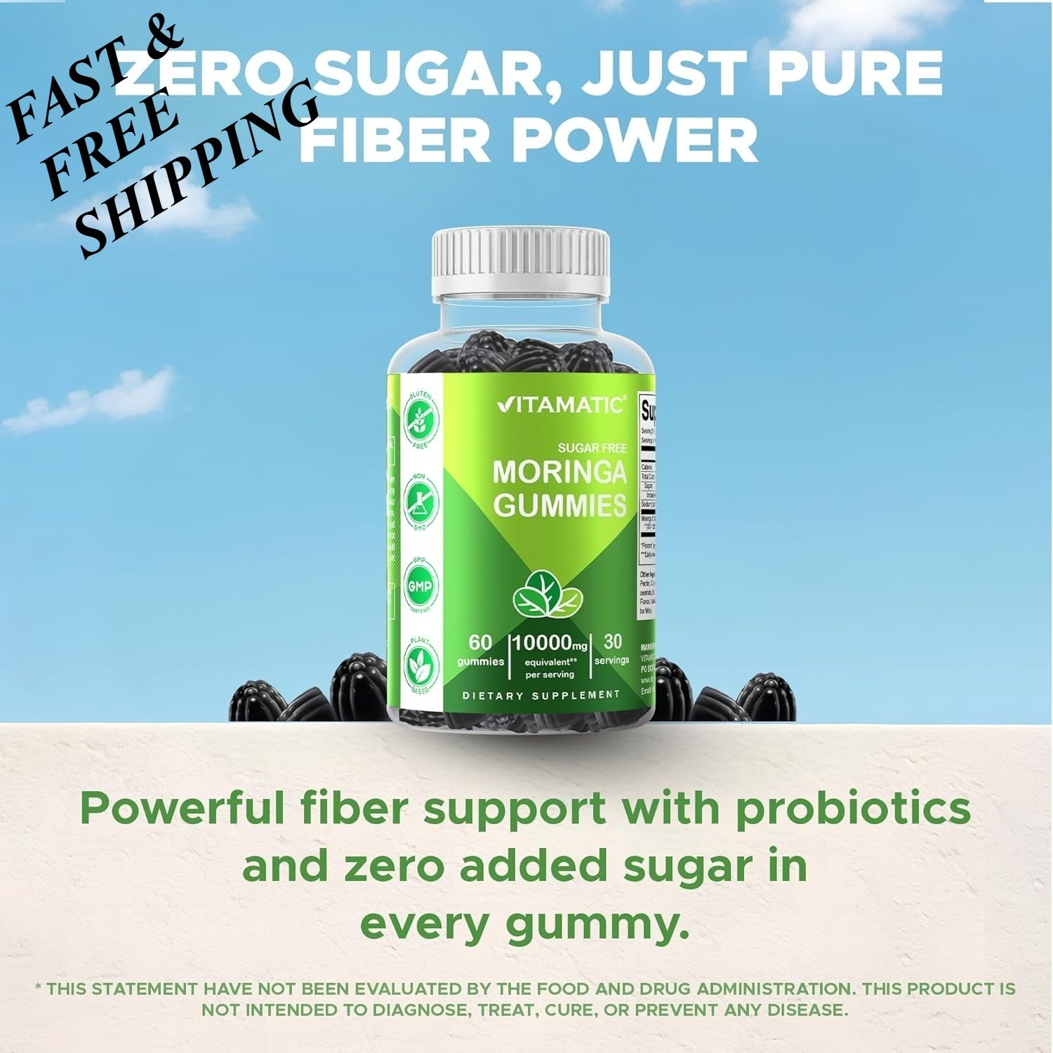 2 BOTTLES-NEW LUXRY Vitamatic Sugar Free Moringa Gummies – 10,000 mg 60 Count