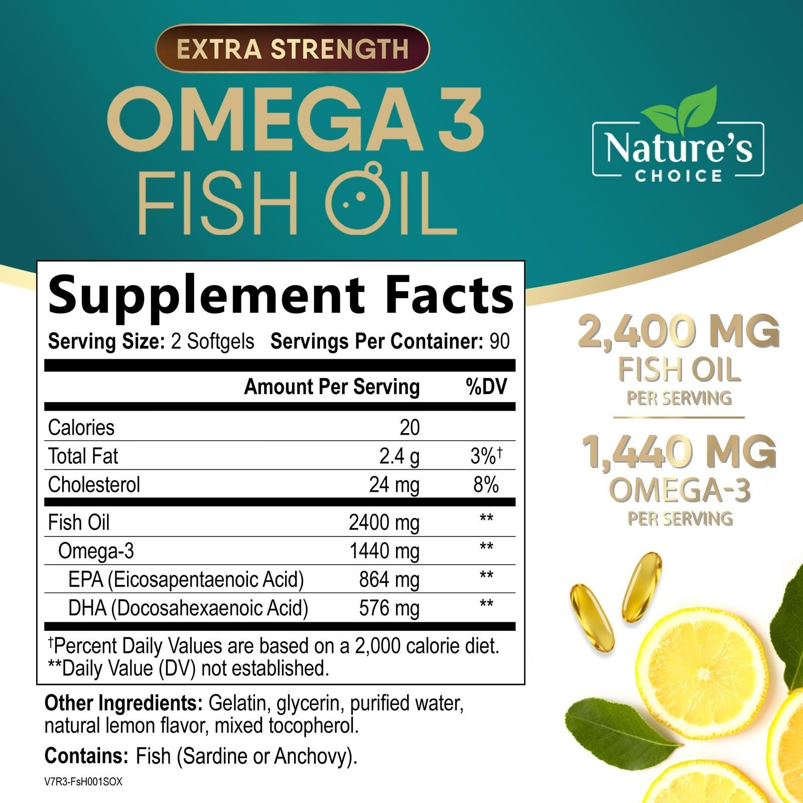 Nature’s Choice Omega 3 Fish Oil 2400mg – 180 Softgels – Heart & Brain Support