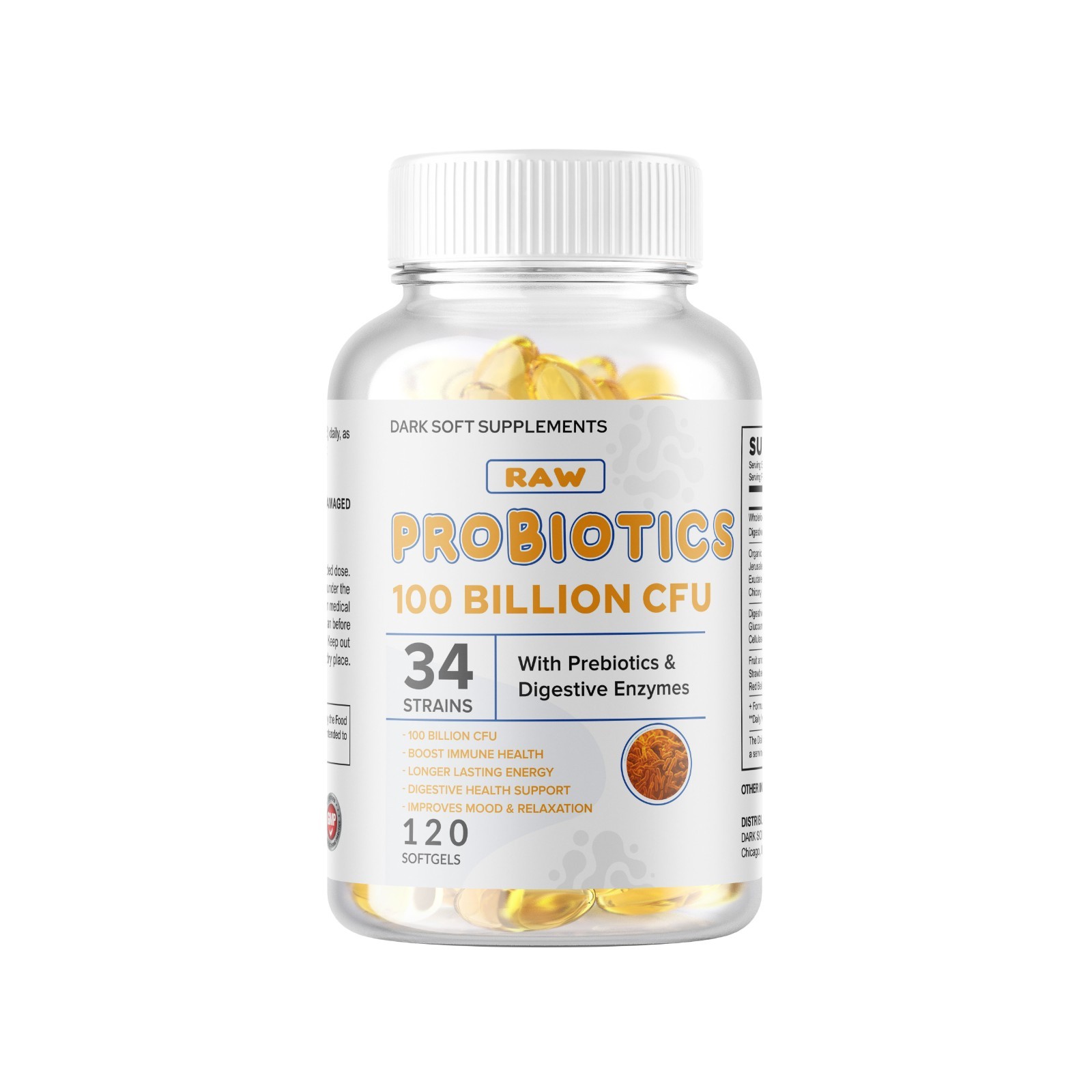 Raw Probiotics 100 Billion CFU Potency Digestive Immune Health 120 Capsules USA