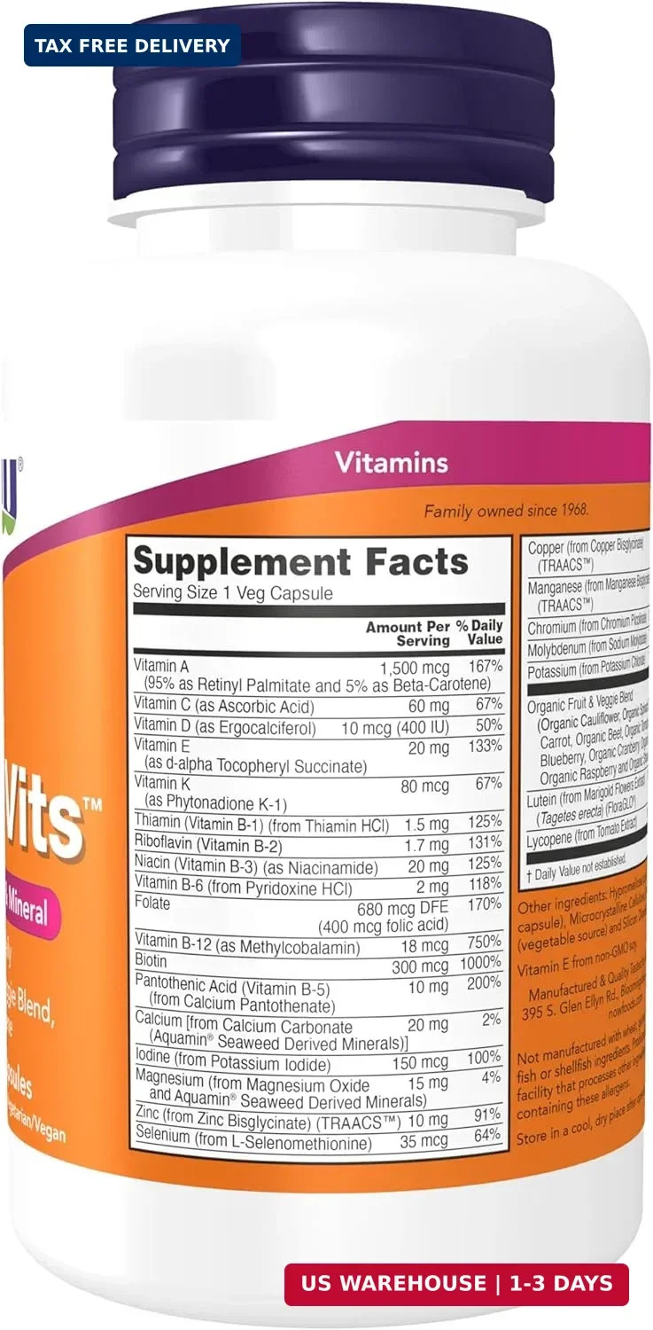NOW Foods Supplements, Daily Vits™ with Fruit & Veggie Blend, Lutein and Lycopen