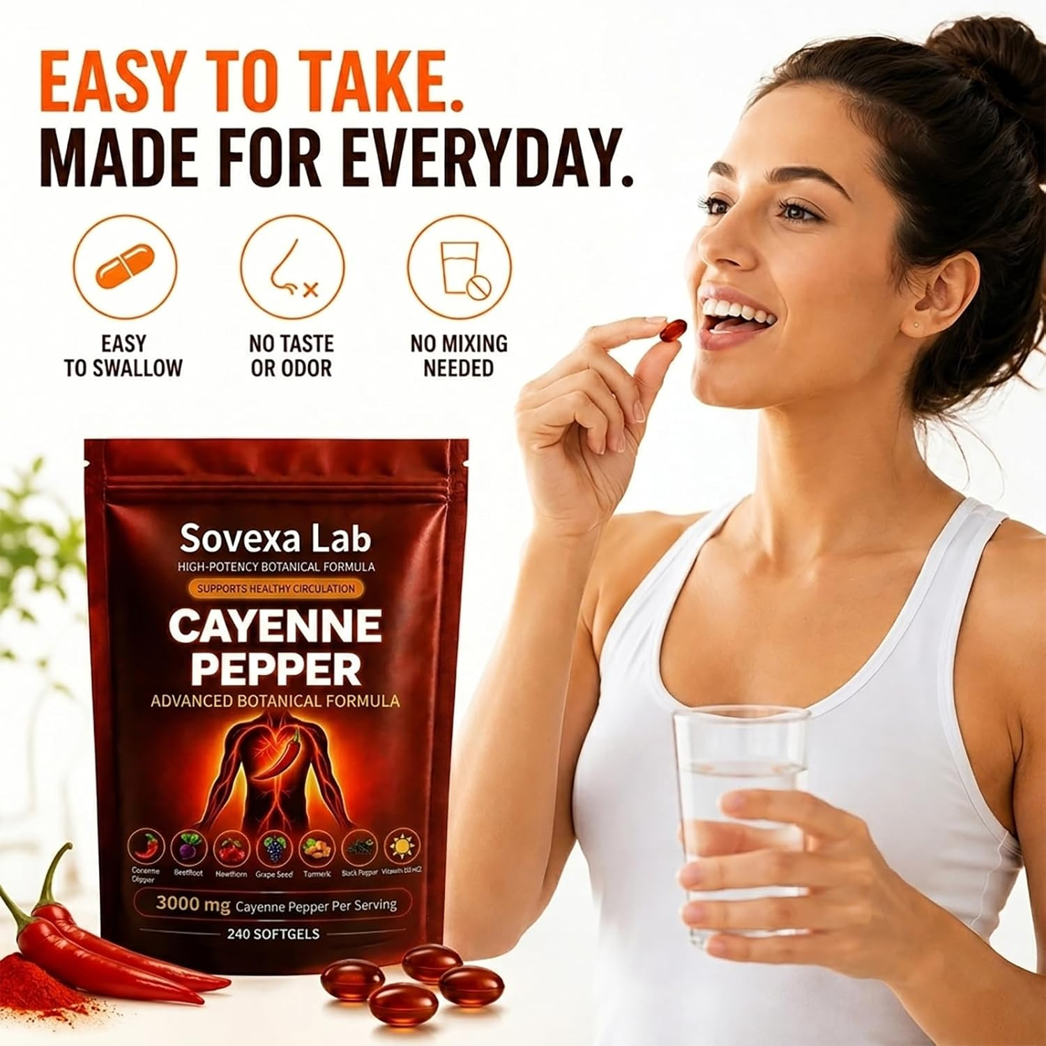 Cayenne Pepper Softgels Supplement for Energy & Cardiovascular Wellness, Active