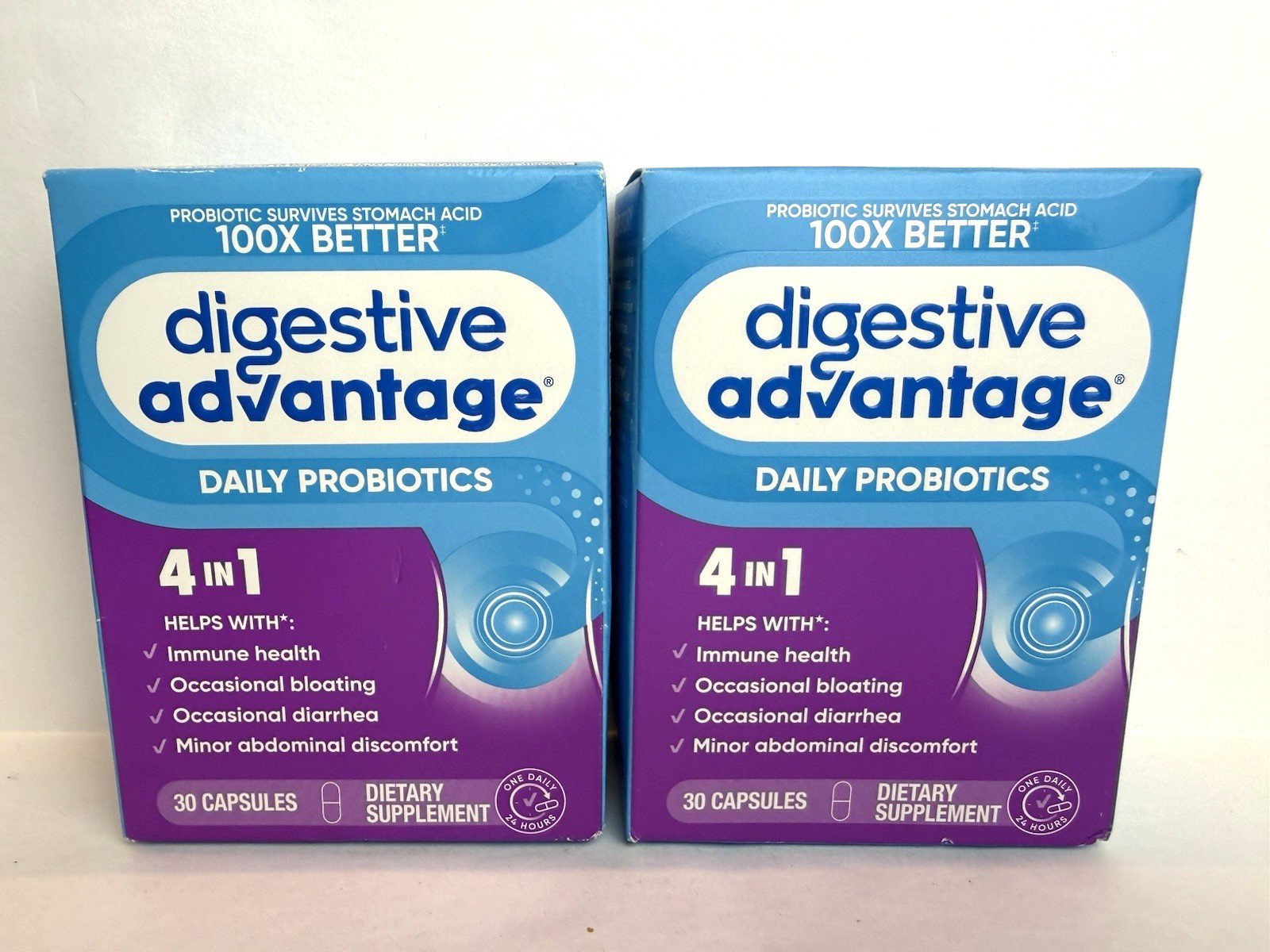 Digestive Advantage Daily Probiotics 4 in 1 30 Capsules x 2 Boxes Exp 8/2027