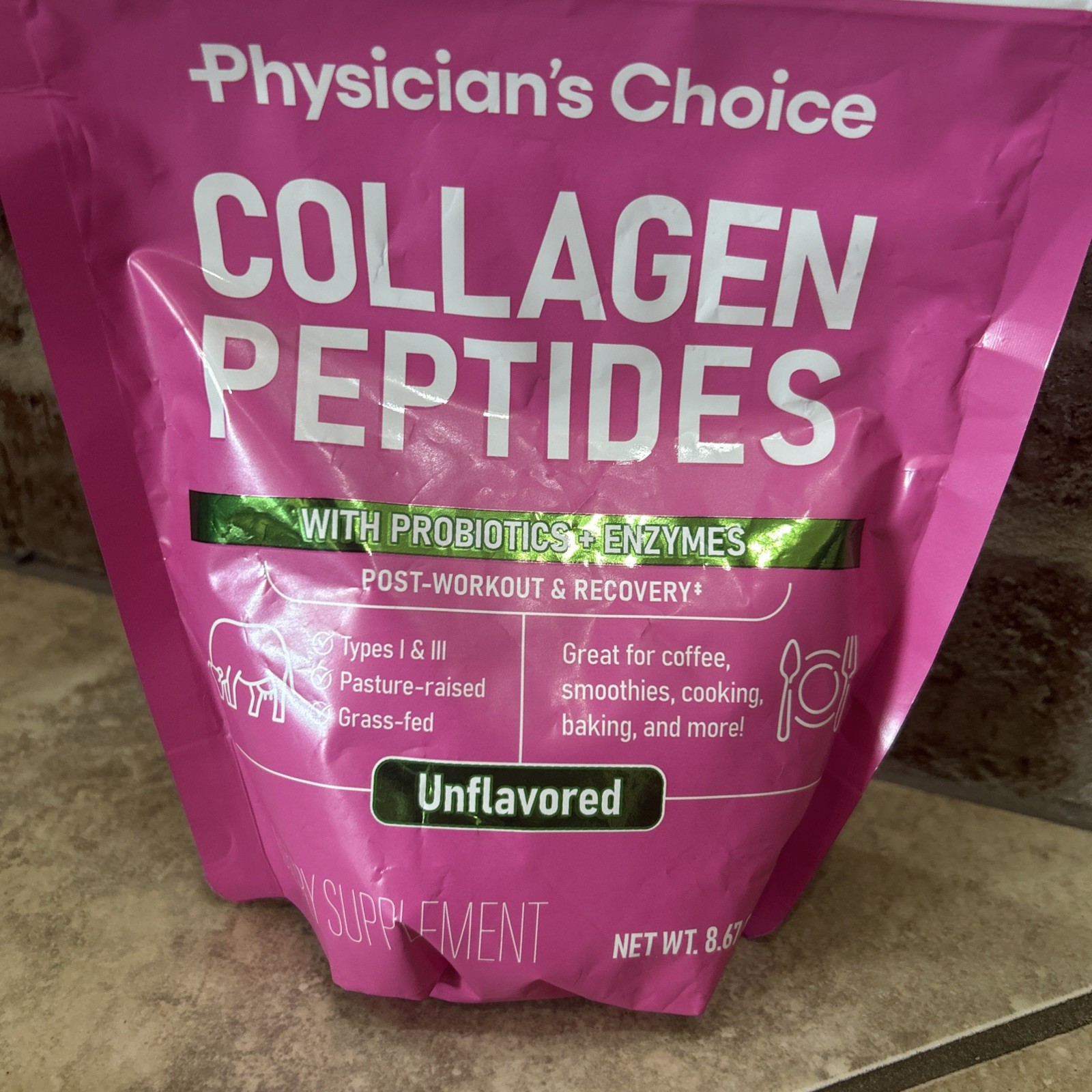 Physicians Choice COLLAGEN PEPTIDES 8.67oz Powder UNFLAVORED probiotics 01/2026