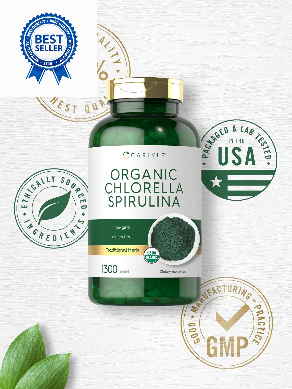 Carlyle Organic Chlorella Spirulina Tablets | 1300 1300 Count (Pack of 1)
