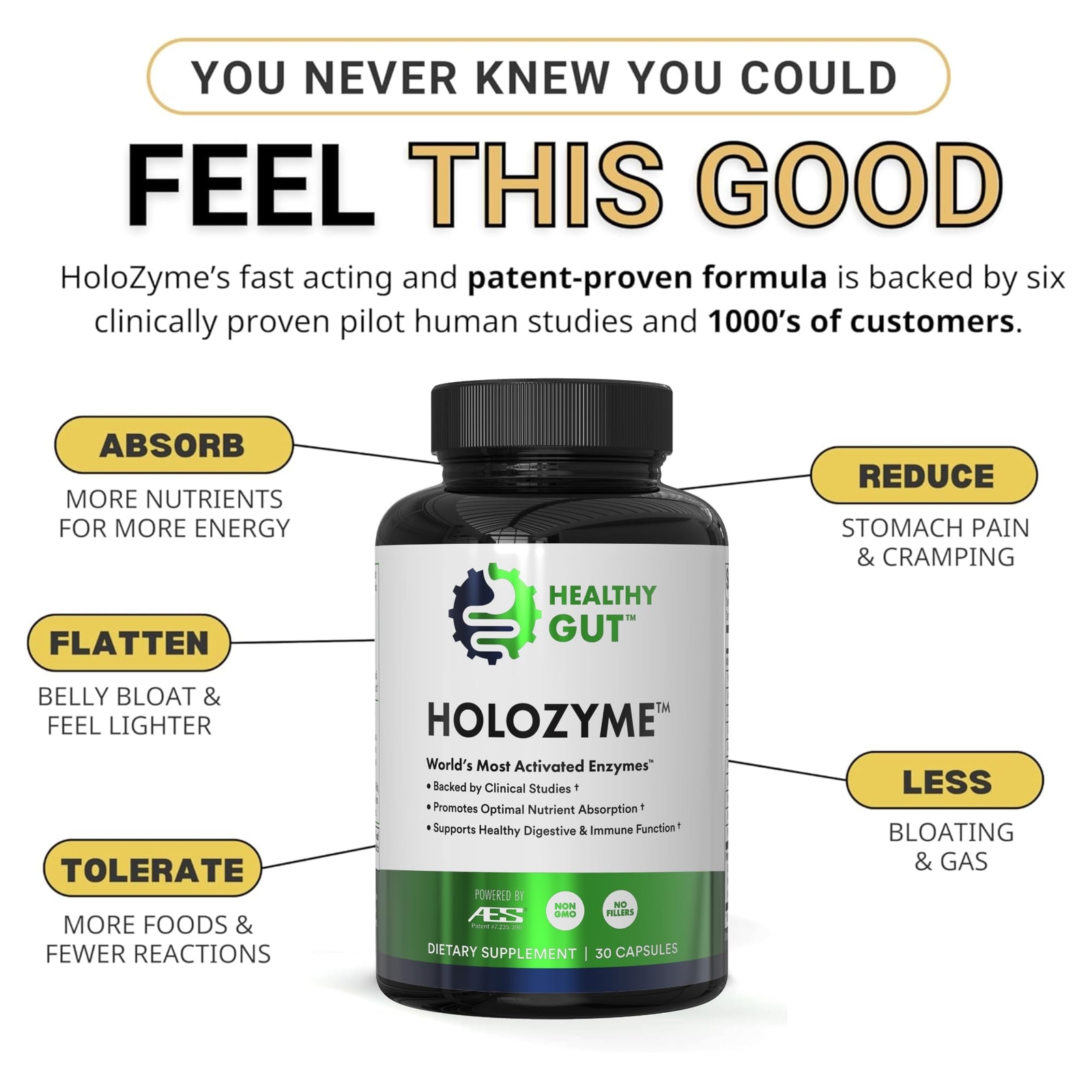 Healthy Gut HoloZyme Digestive Enzyme Supplement 15 Servings Sample Bottle