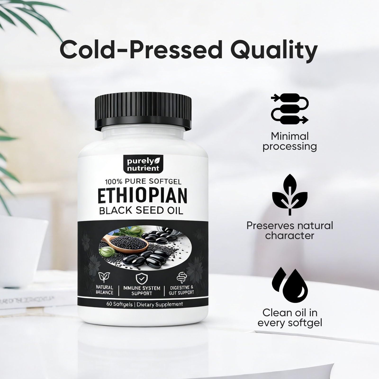 Organic Black Seed Oil Capsules – 4.64% Thymoquinone, Non-GMO, Gluten-Free, 60 S