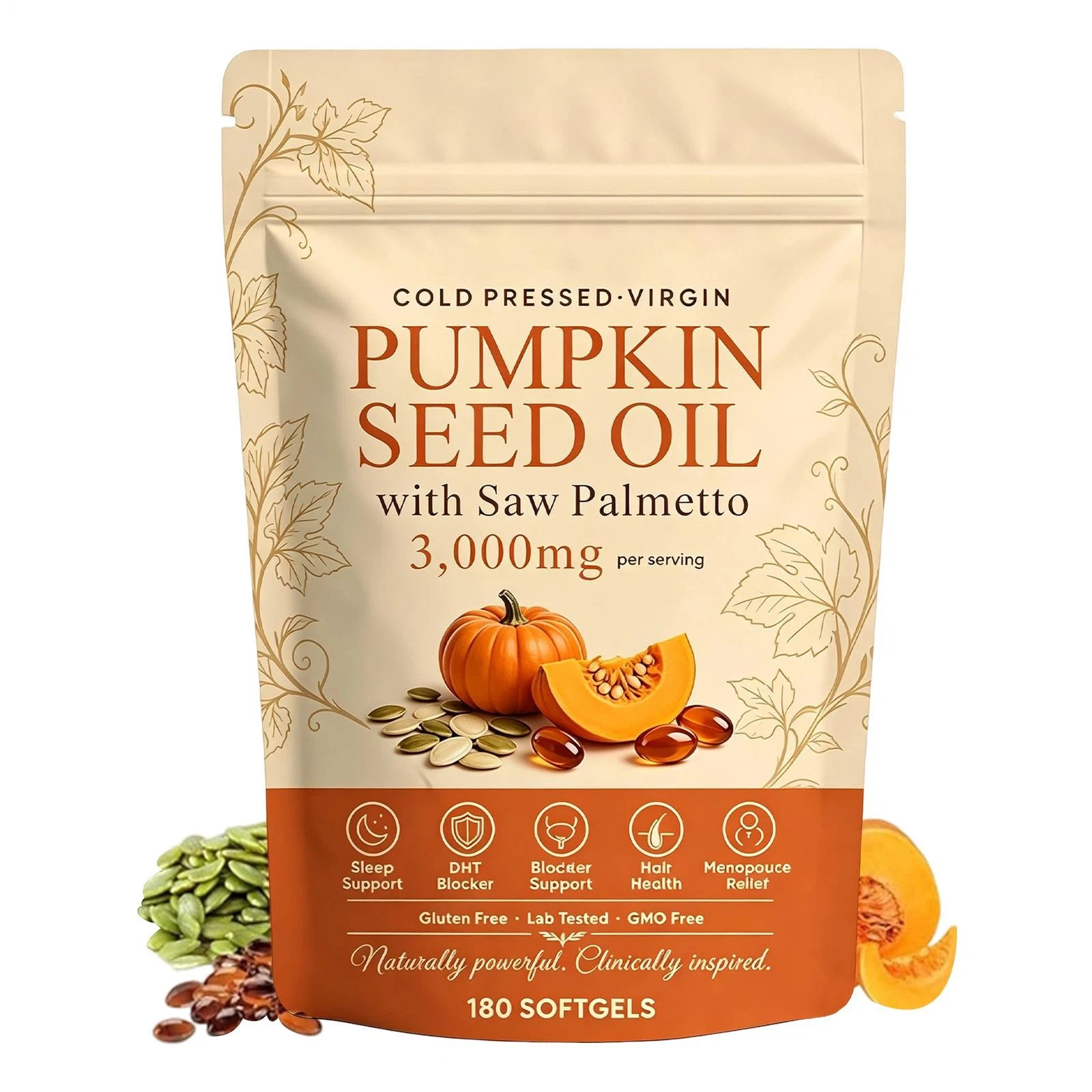Everly Pumpkin Seed Oil with Saw Palmetto 300 Softgels Cold Pressed Pumpkin