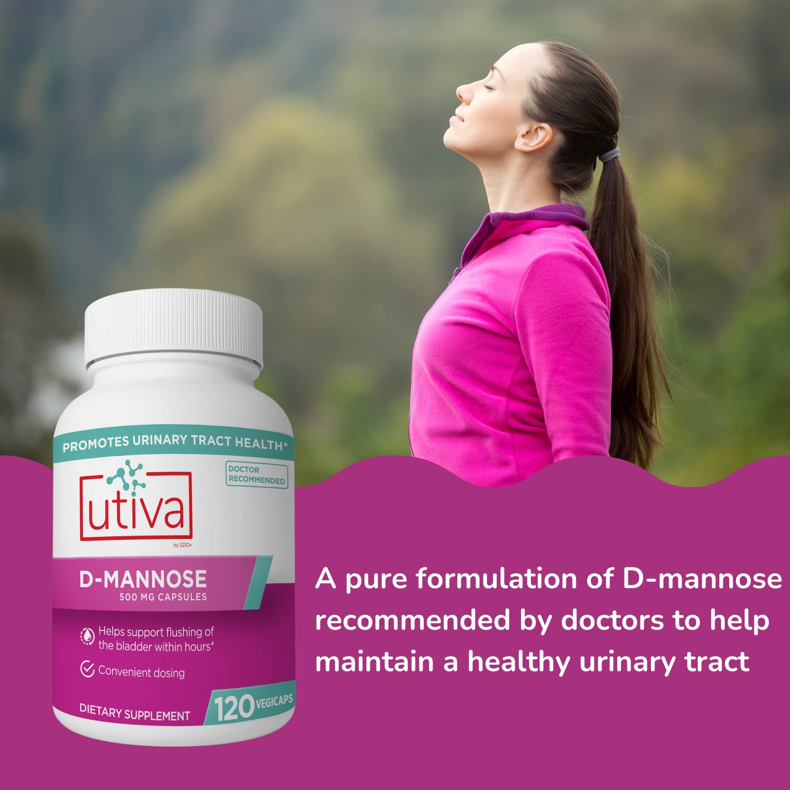 Utiva D Mannose 120 Count Bladder and Urinary Tract Supplement Easy to Swallow