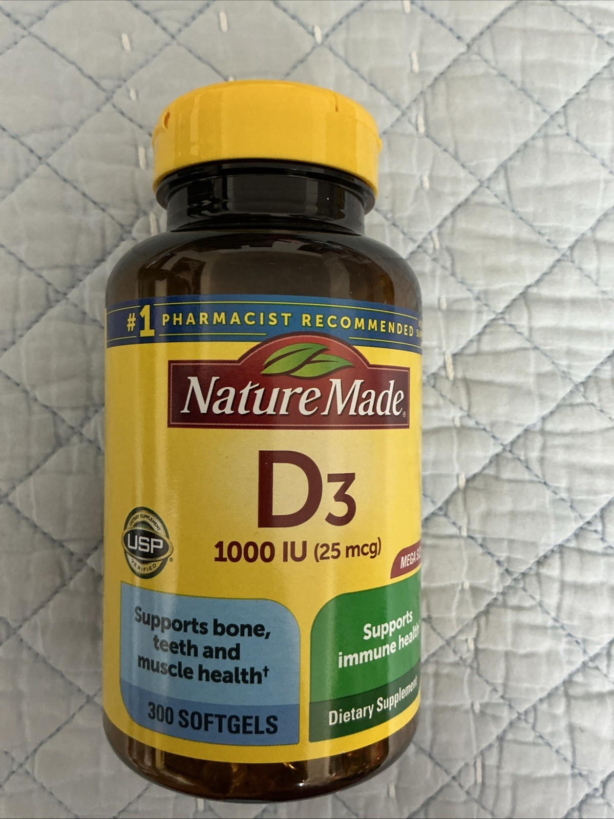 NEW Nature Made Vitamin D3 1000 IU(25 mcg)Bones Teeth Immune Health 300 Softgels