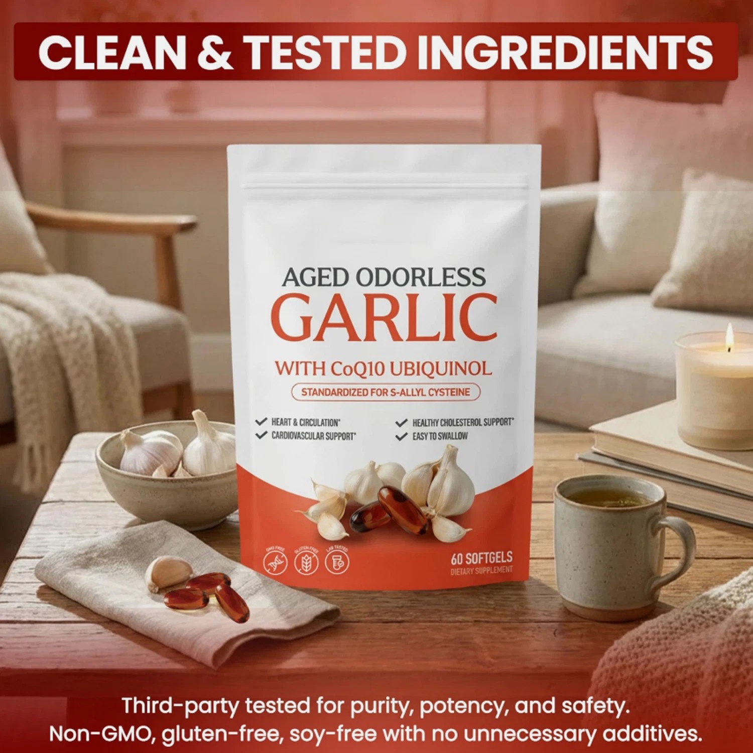 1-3x Odorless Aged-Resilia Garlic Extract 600mg Softgels (60 Count) with CoQ10