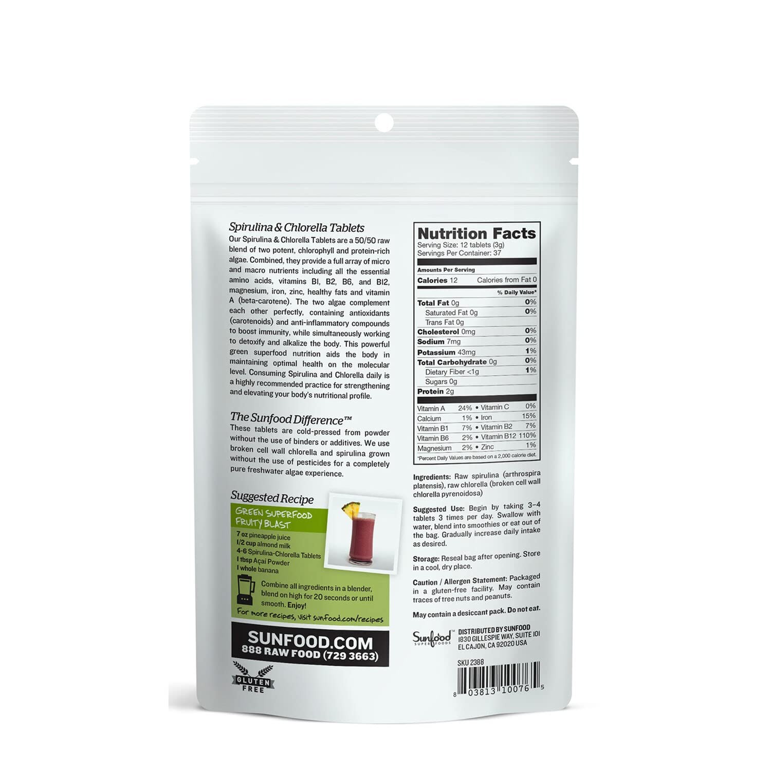 Chlorella Spirulina Tablets – Vegan Green Algae Supplement, 4 oz Bag