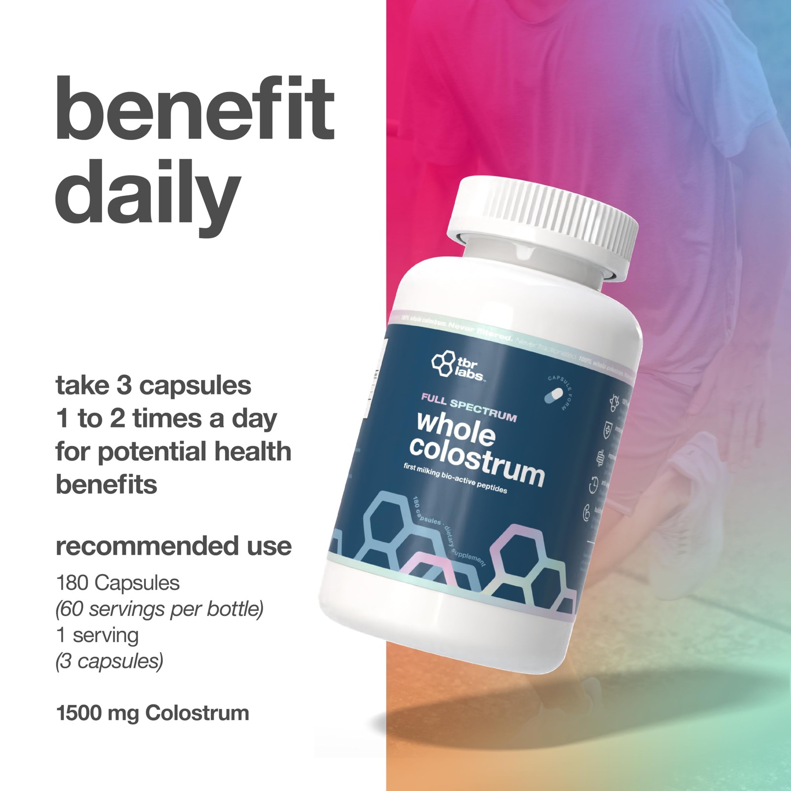 TBR Labs Pure Bovine Colostrum 180 Capsules – 180 Count (Pack of 1)
