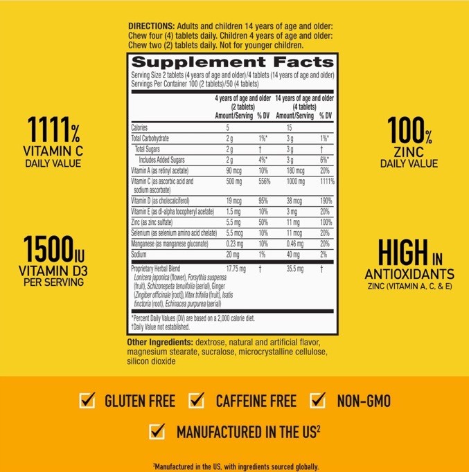Vitamin C 1000Mg (Per Serving) – Citrus Chewable Tablets (116 Count) 12/2027