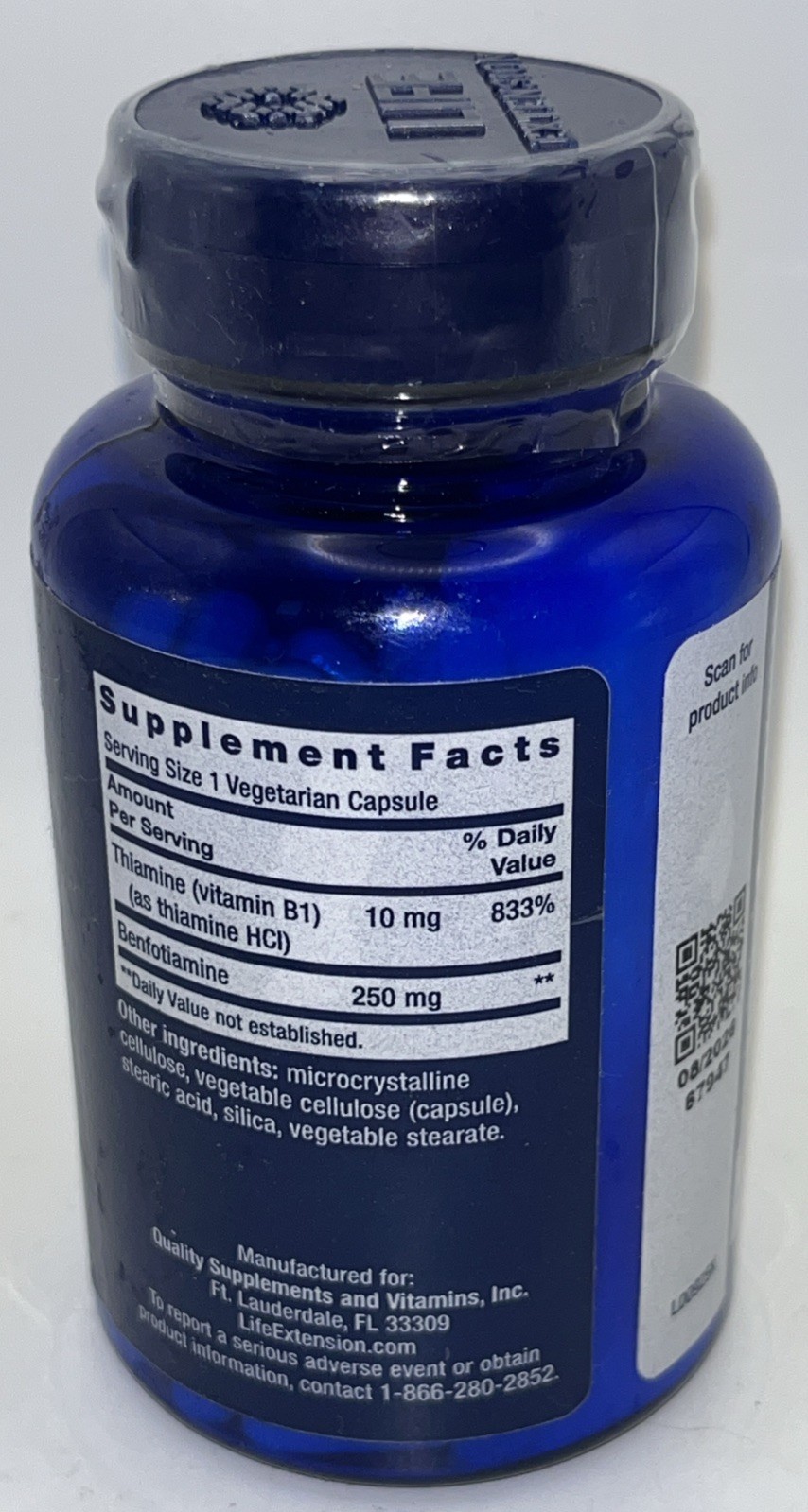 Life Extension MEGA BENFOTIAMINE 250mg 120 CAPSULES – 08/2026 Exp Date