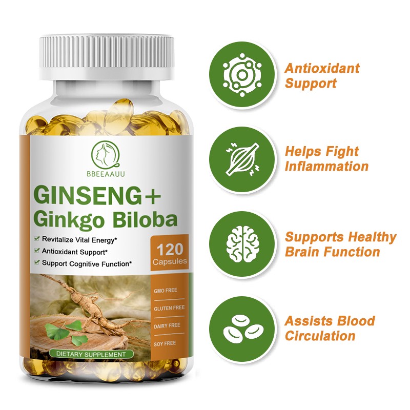 120pcs GINSENG+Ginkgo Biloba Capsules ,Antioxidant Cognitive Function Support