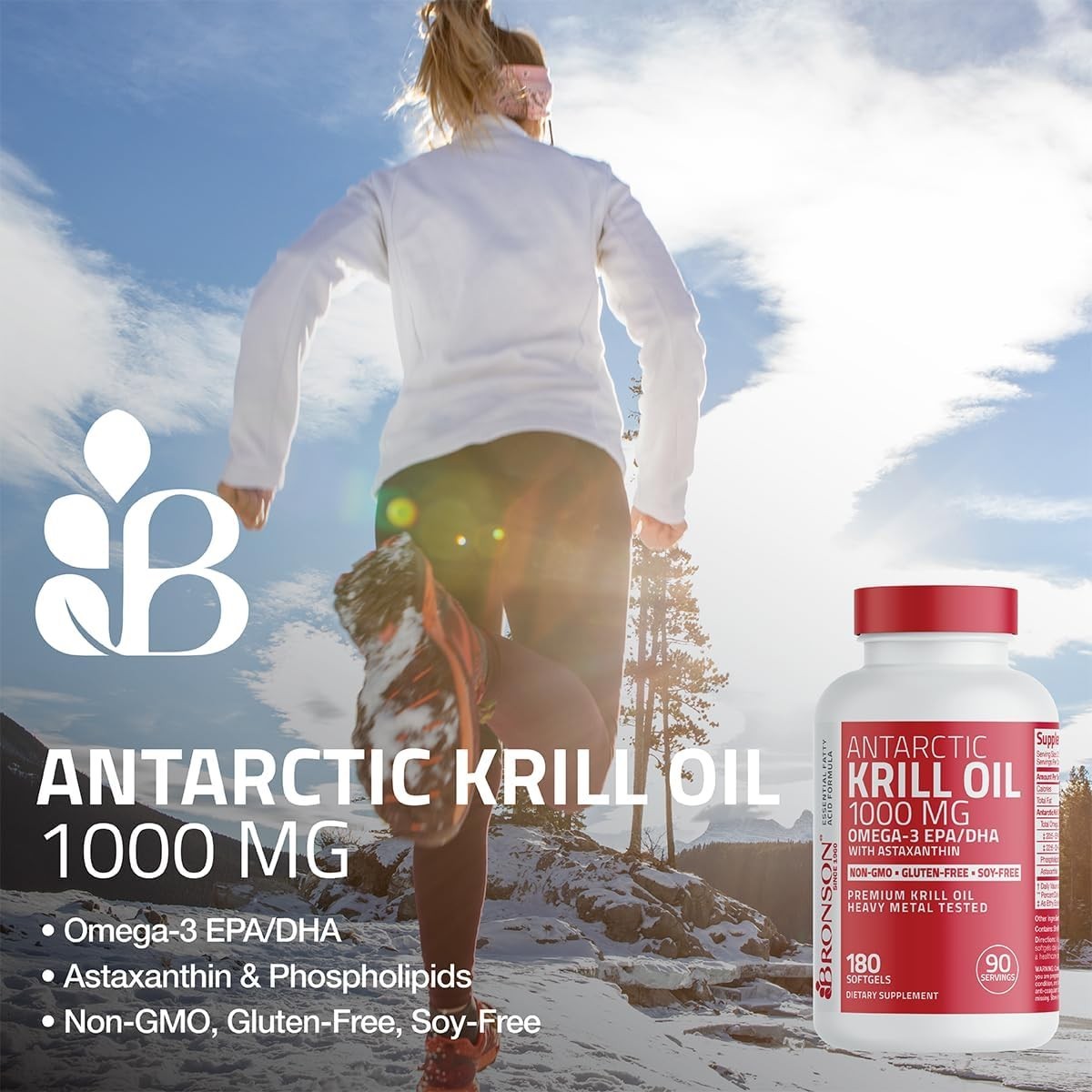 1000 mg Antarctic Krill Oil with Astaxanthin, 180 Softgels – Non-GMO & Soy Free