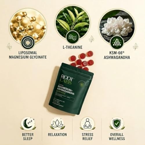 ROOT LABS Magnesium Glycinate Gummies Ashwagandha 60 Count