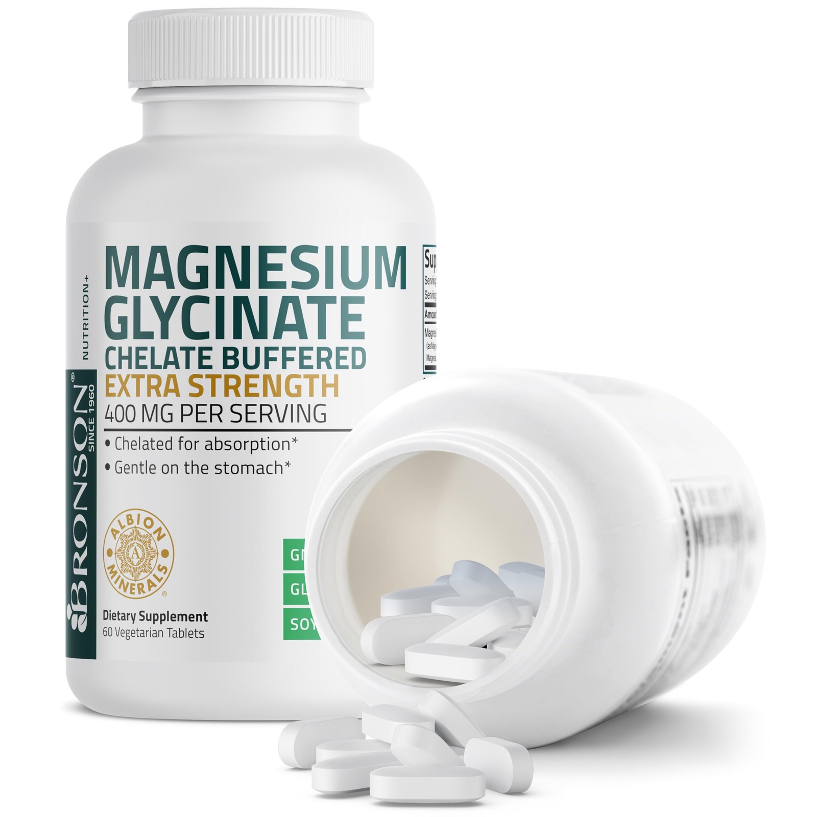 Bronson Magnesium Glycinate 400mg Extra Strength, 60 Count (Pack of 1)
