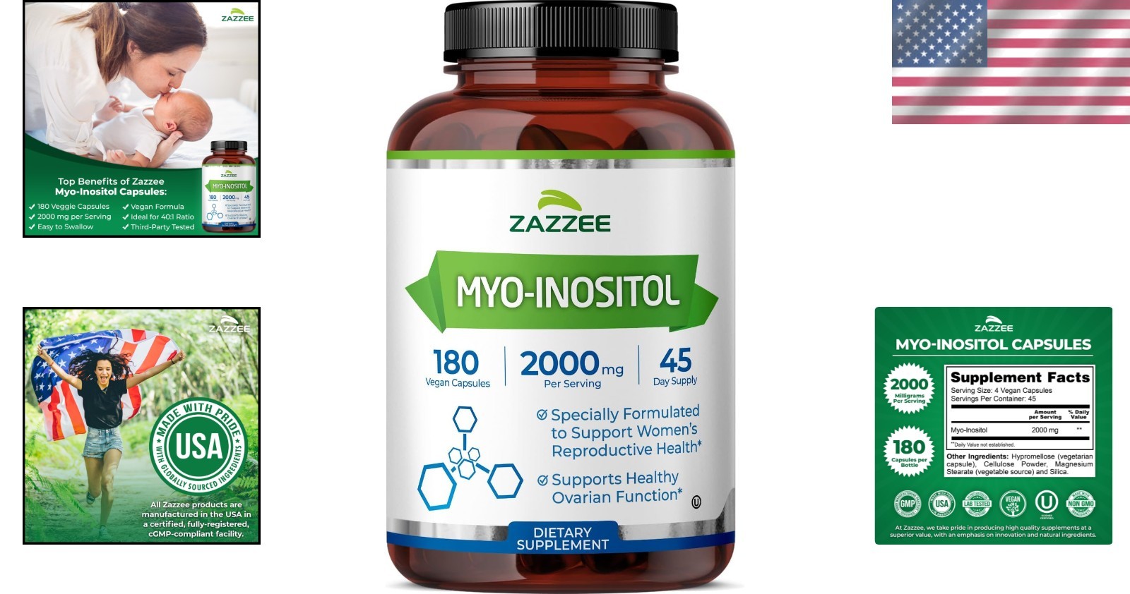 Certified Kosher Myo-Inositol 2000mg – 180 Capsules for Hormone Support